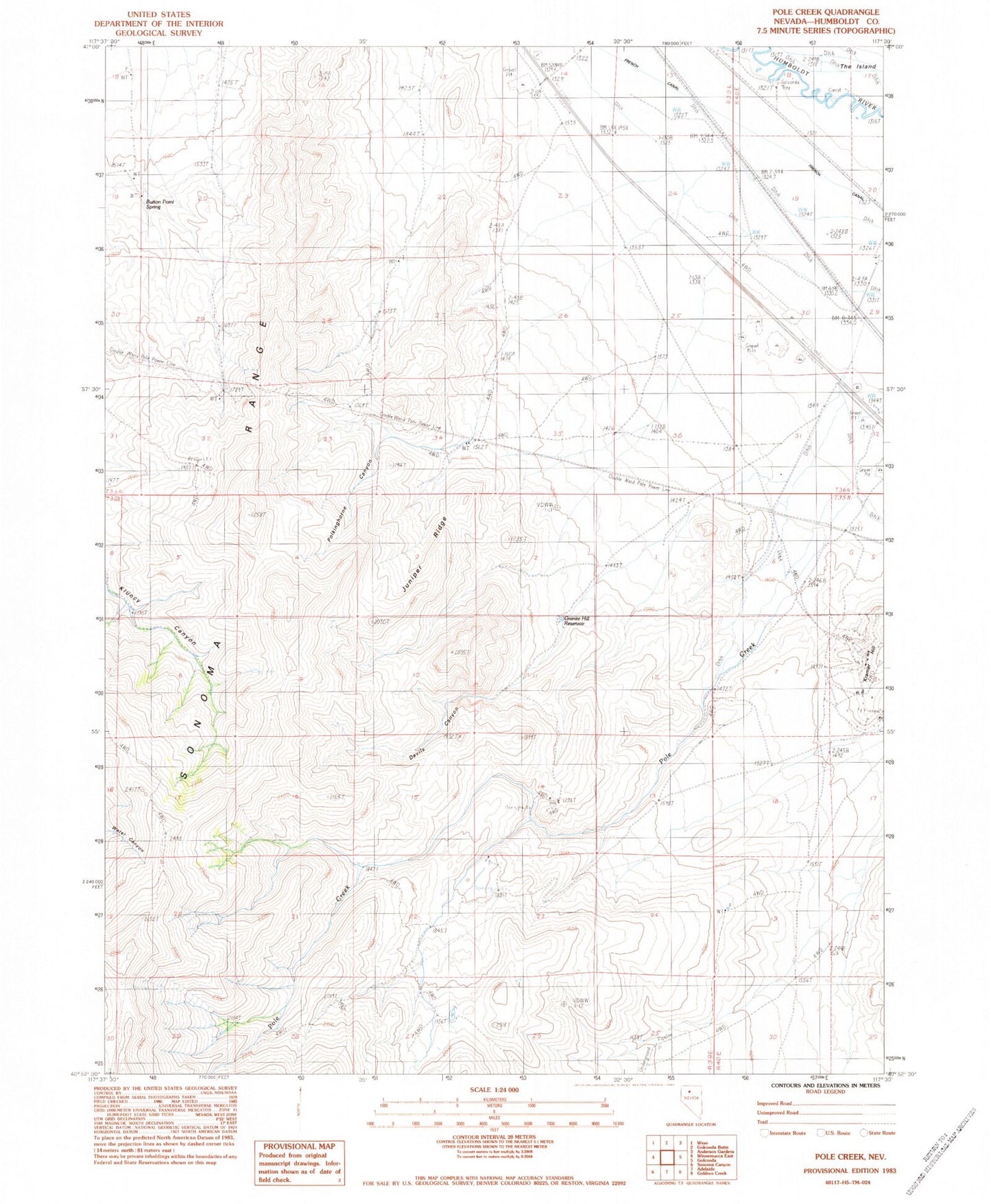 Classic USGS Pole Creek Nevada 7.5'x7.5' Topo Map Image