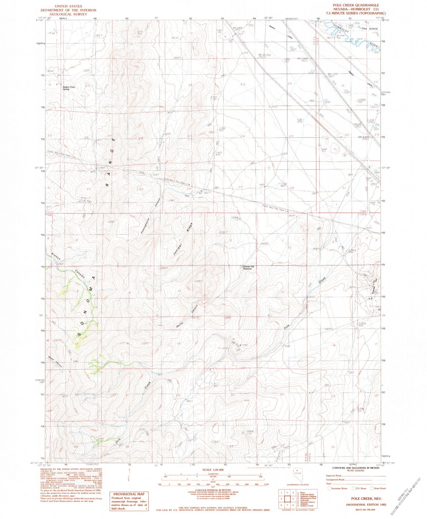 Classic USGS Pole Creek Nevada 7.5'x7.5' Topo Map Image