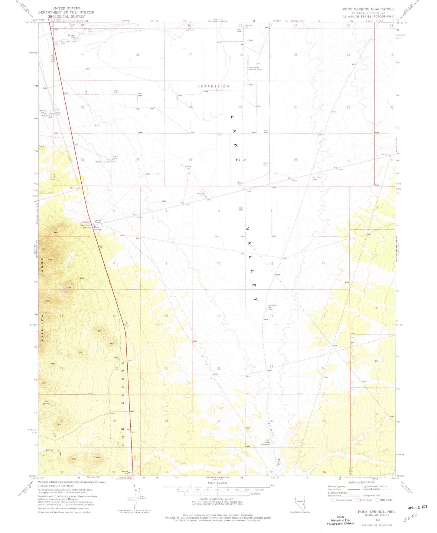 Classic USGS Pony Springs Nevada 7.5'x7.5' Topo Map Image