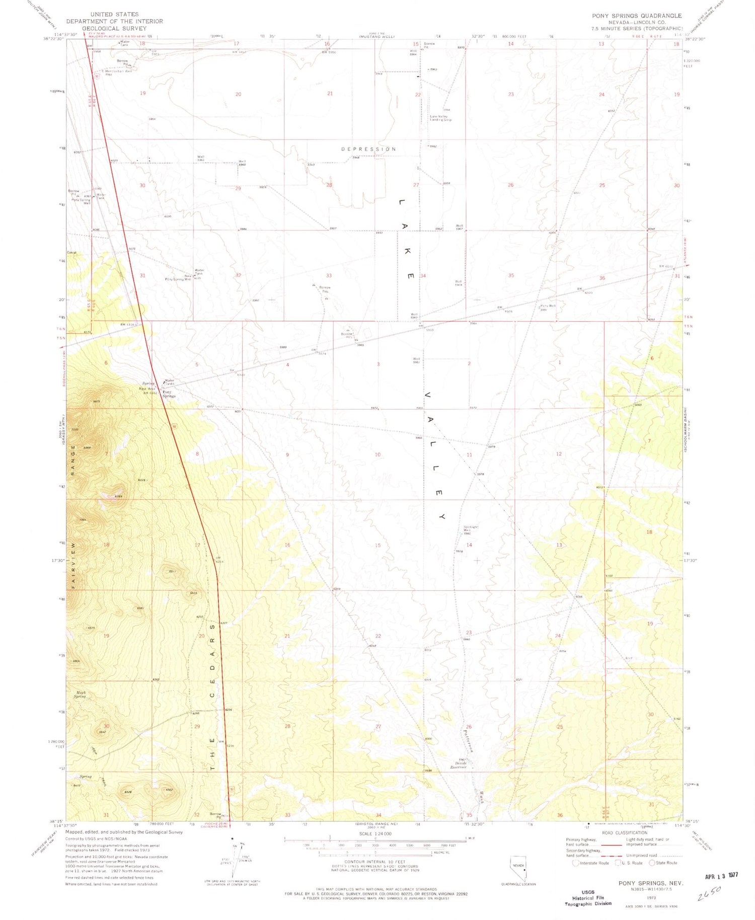 Classic USGS Pony Springs Nevada 7.5'x7.5' Topo Map Image