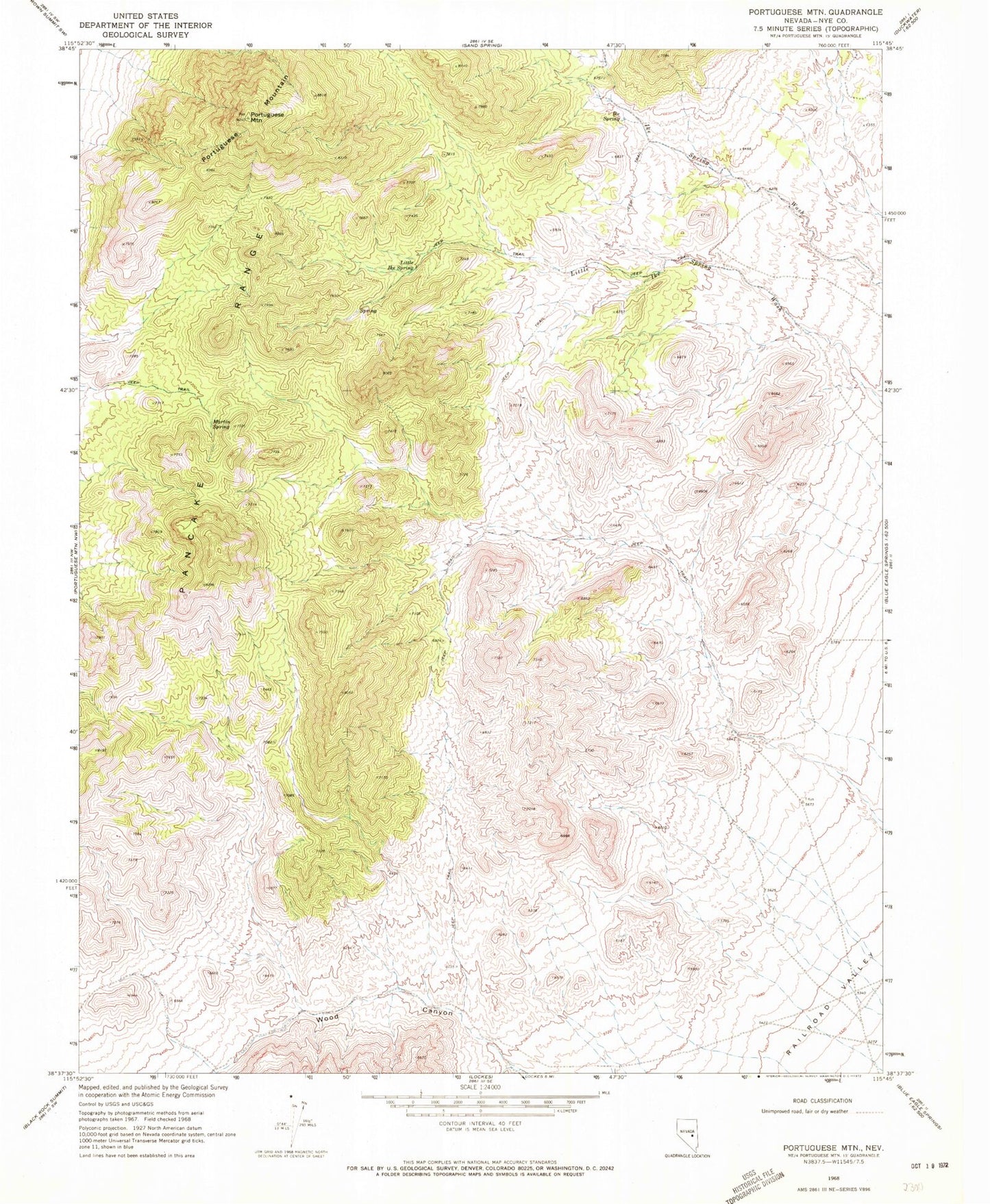 Classic USGS Portuguese Mountain Nevada 7.5'x7.5' Topo Map Image