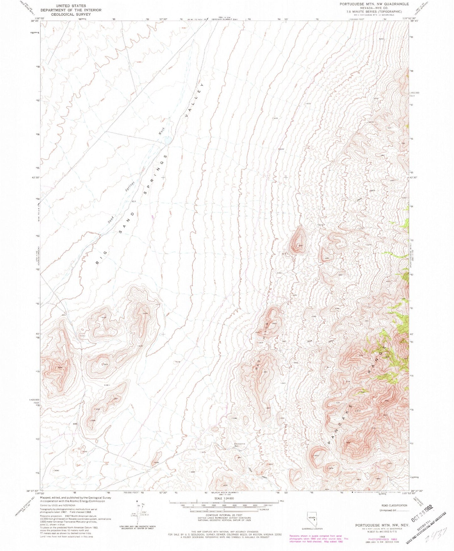 Classic USGS Portuguese Mountain NW Nevada 7.5'x7.5' Topo Map Image