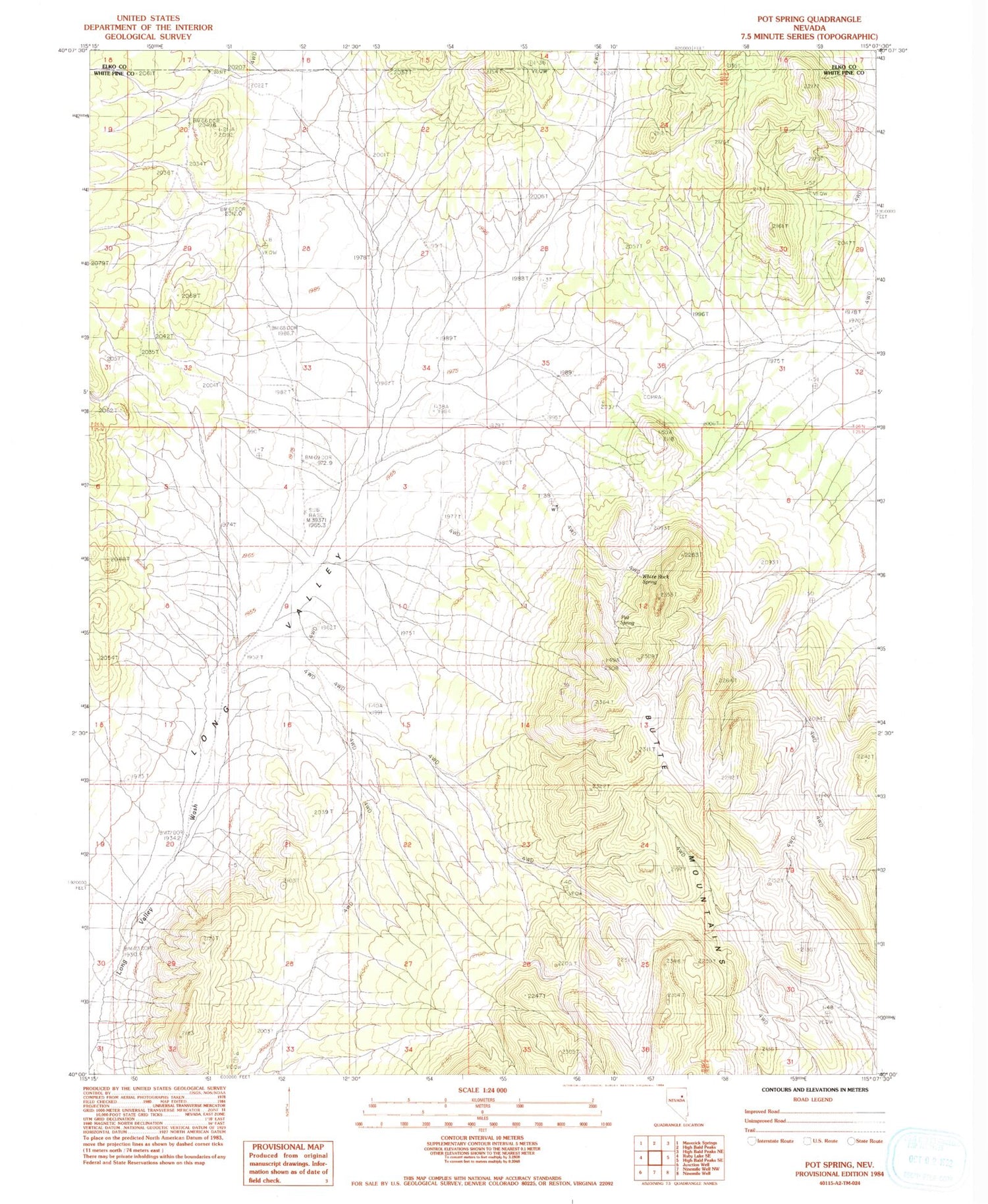 Classic USGS Pot Spring Nevada 7.5'x7.5' Topo Map Image