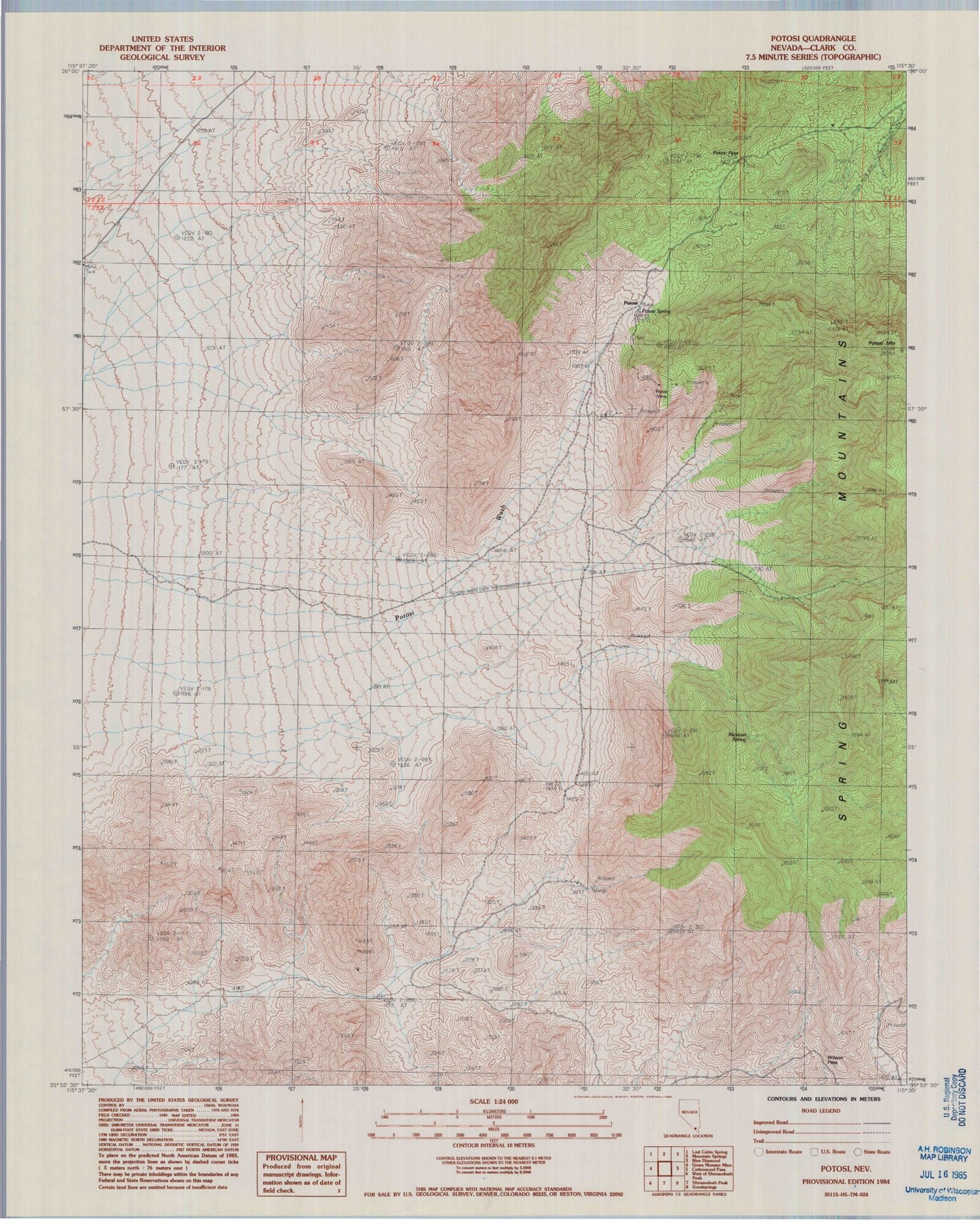 Classic USGS Potosi Nevada 7.5'x7.5' Topo Map Image