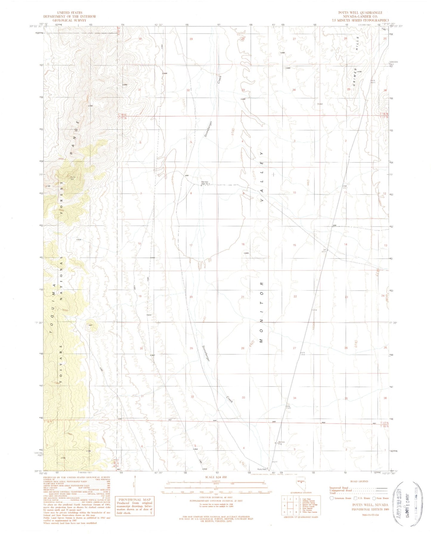 Classic USGS Potts Well Nevada 7.5'x7.5' Topo Map Image