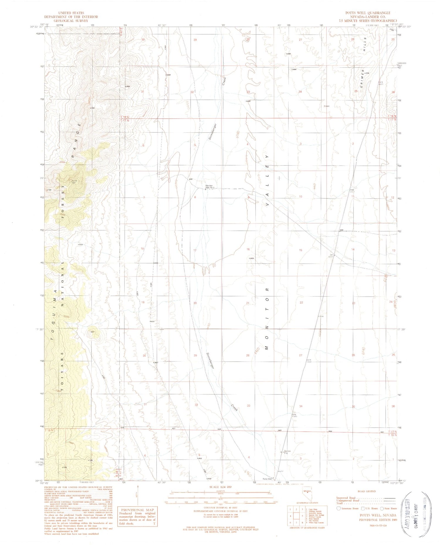 Classic USGS Potts Well Nevada 7.5'x7.5' Topo Map Image