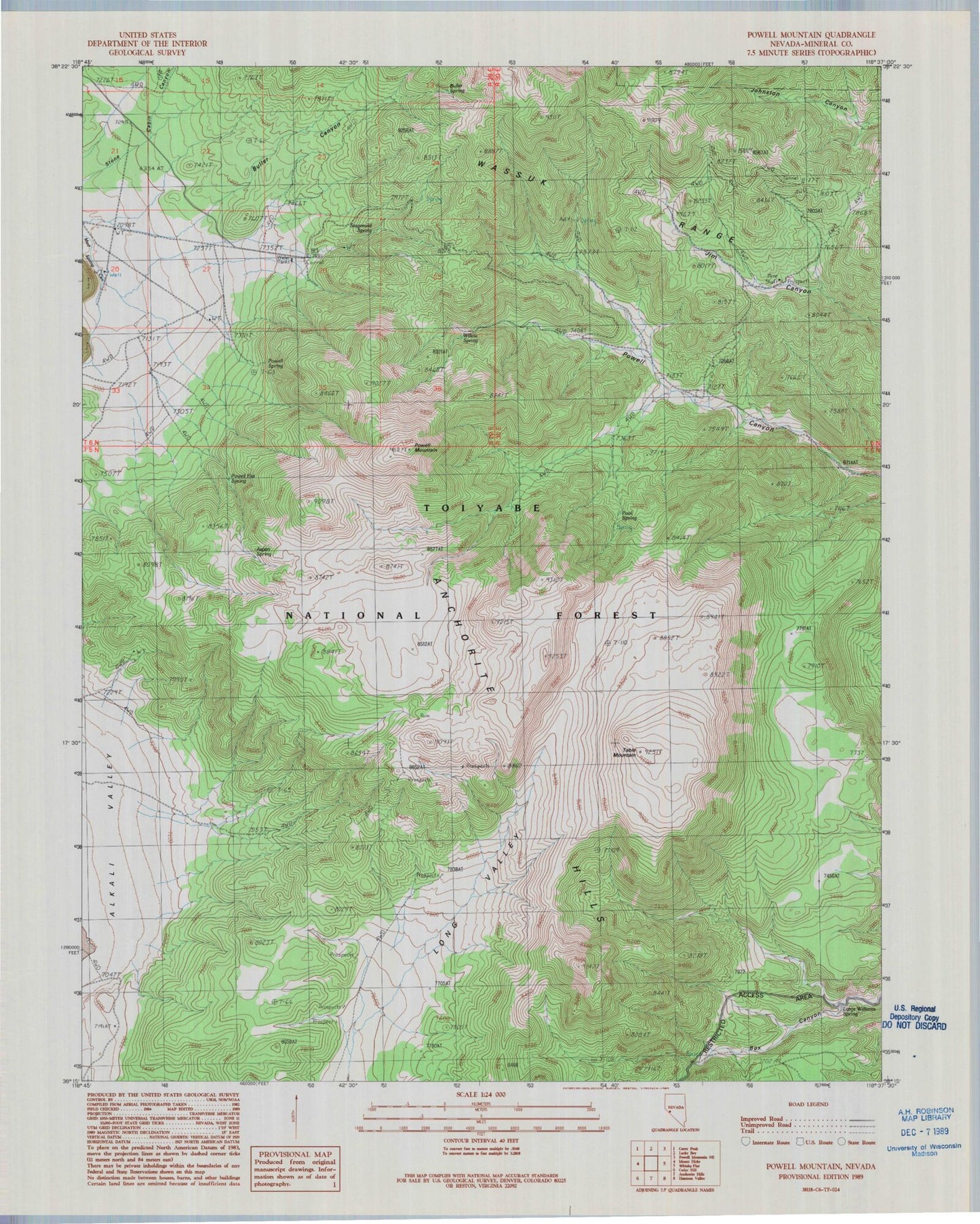 Classic USGS Powell Mountain Nevada 7.5'x7.5' Topo Map Image