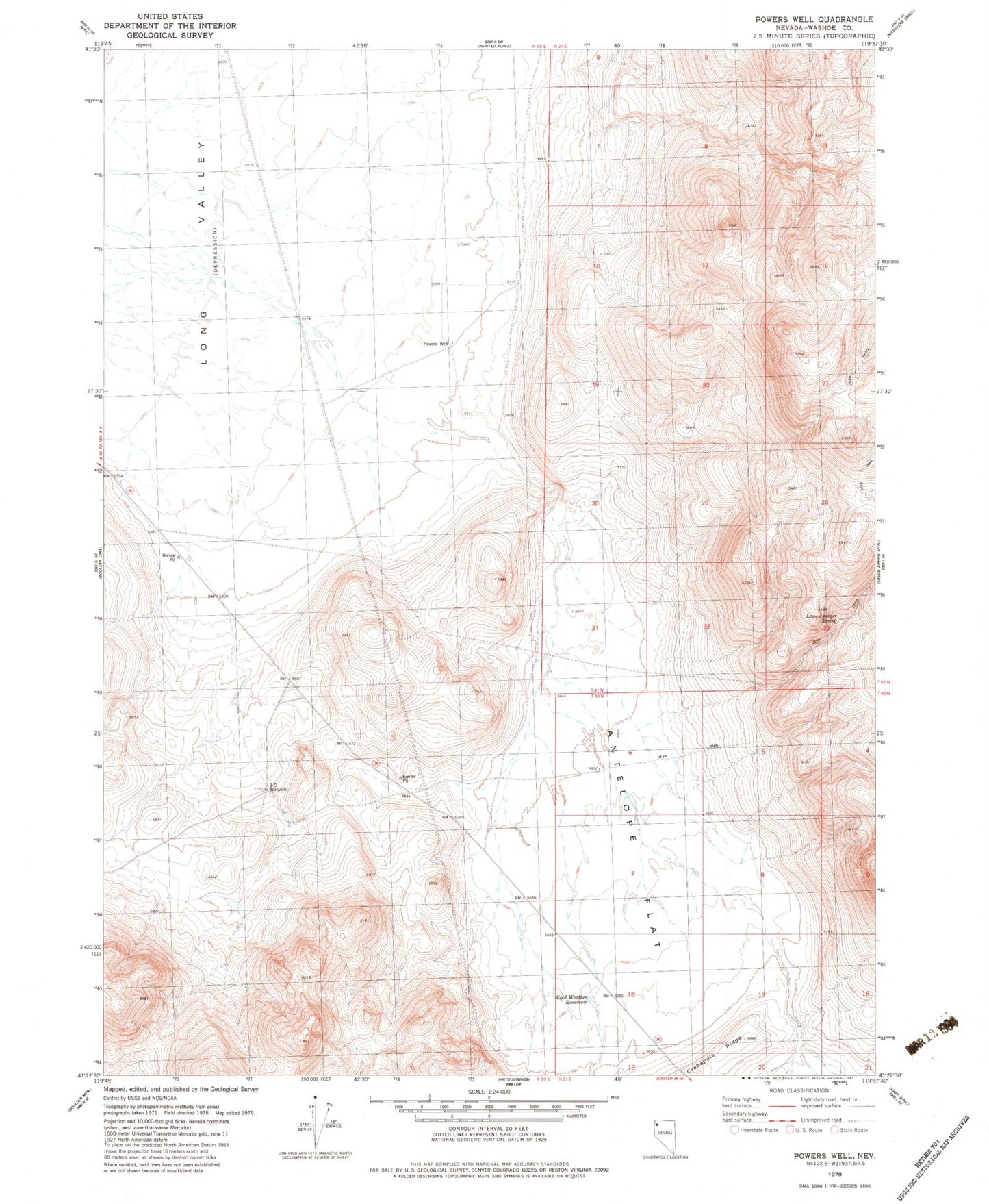 Classic USGS Powers Well Nevada 7.5'x7.5' Topo Map Image