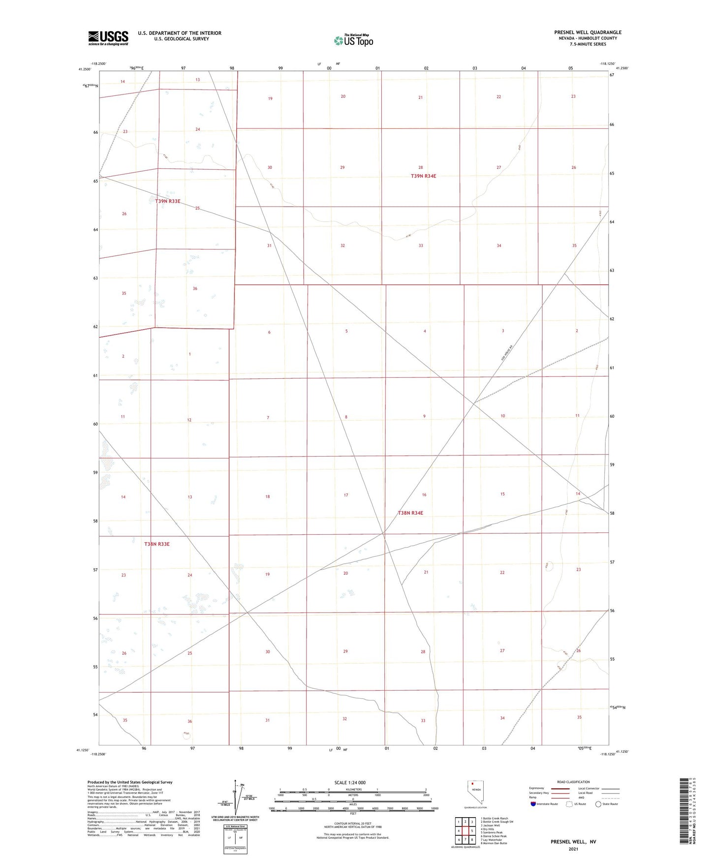 Presnel Well Nevada US Topo Map Image