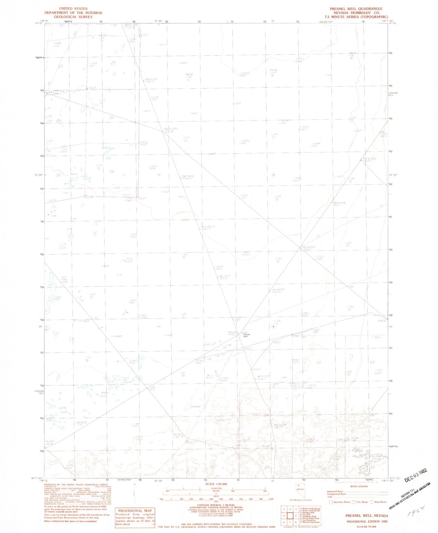 Classic USGS Presnel Well Nevada 7.5'x7.5' Topo Map Image