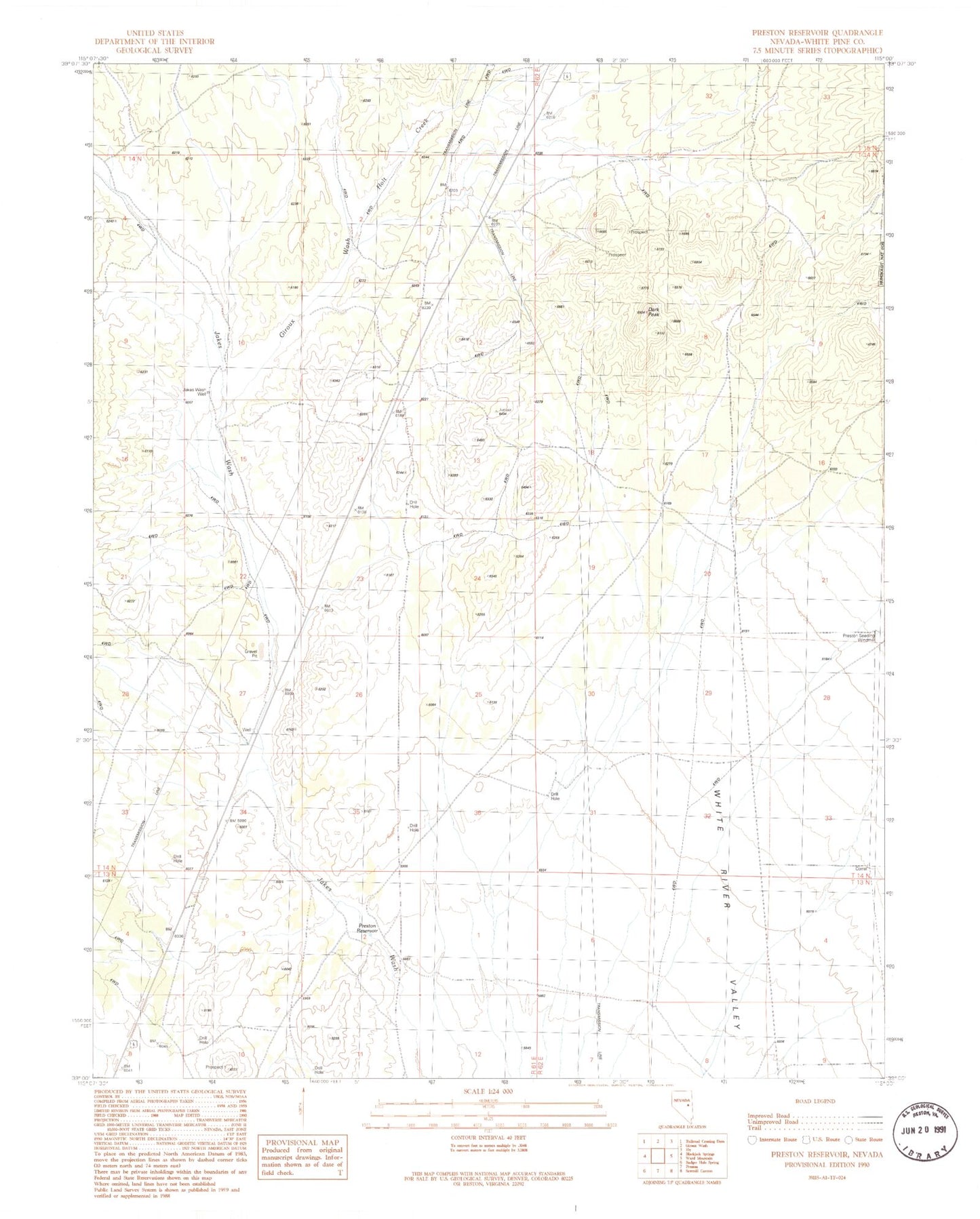Classic USGS Preston Reservoir Nevada 7.5'x7.5' Topo Map Image