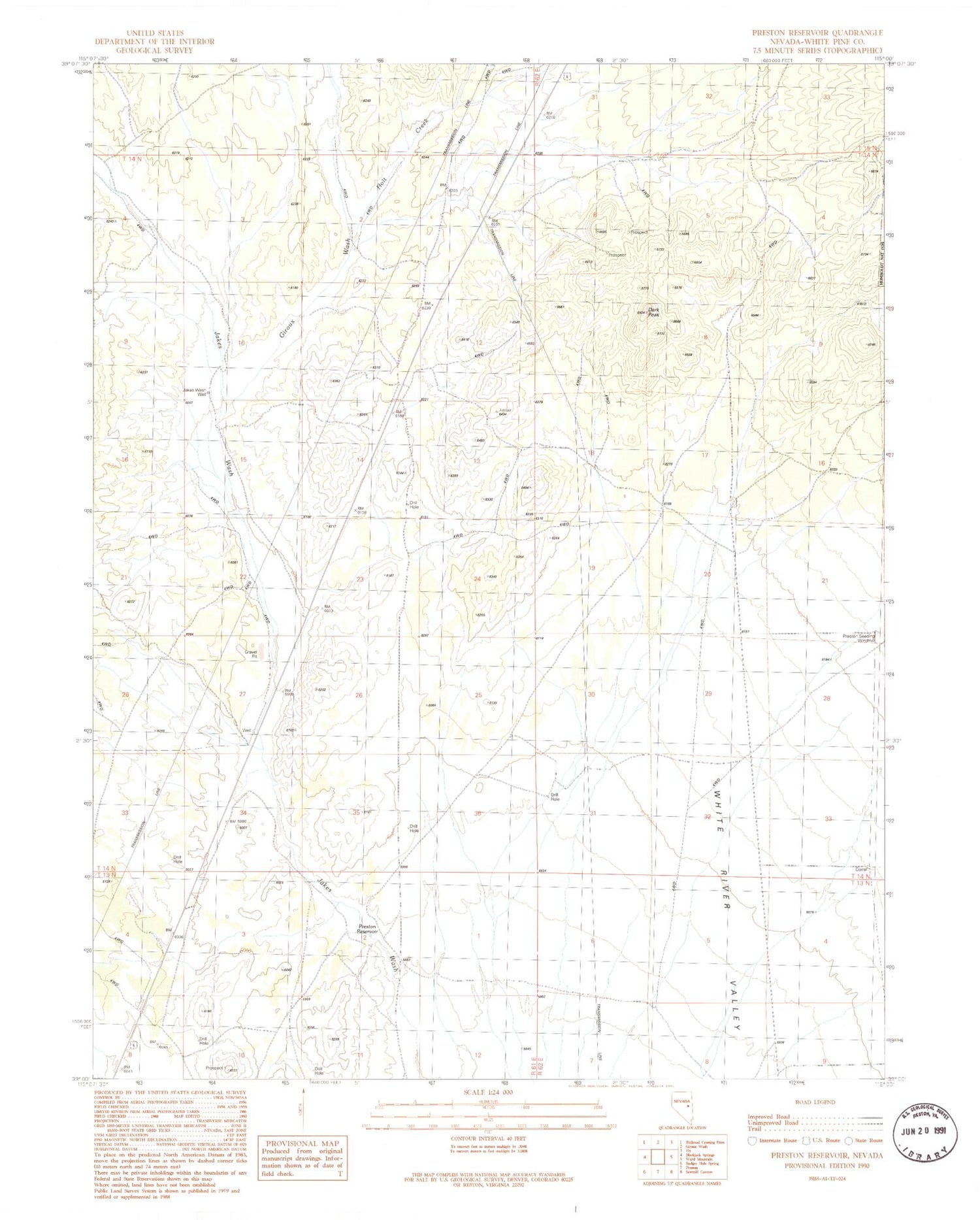 Classic USGS Preston Reservoir Nevada 7.5'x7.5' Topo Map Image