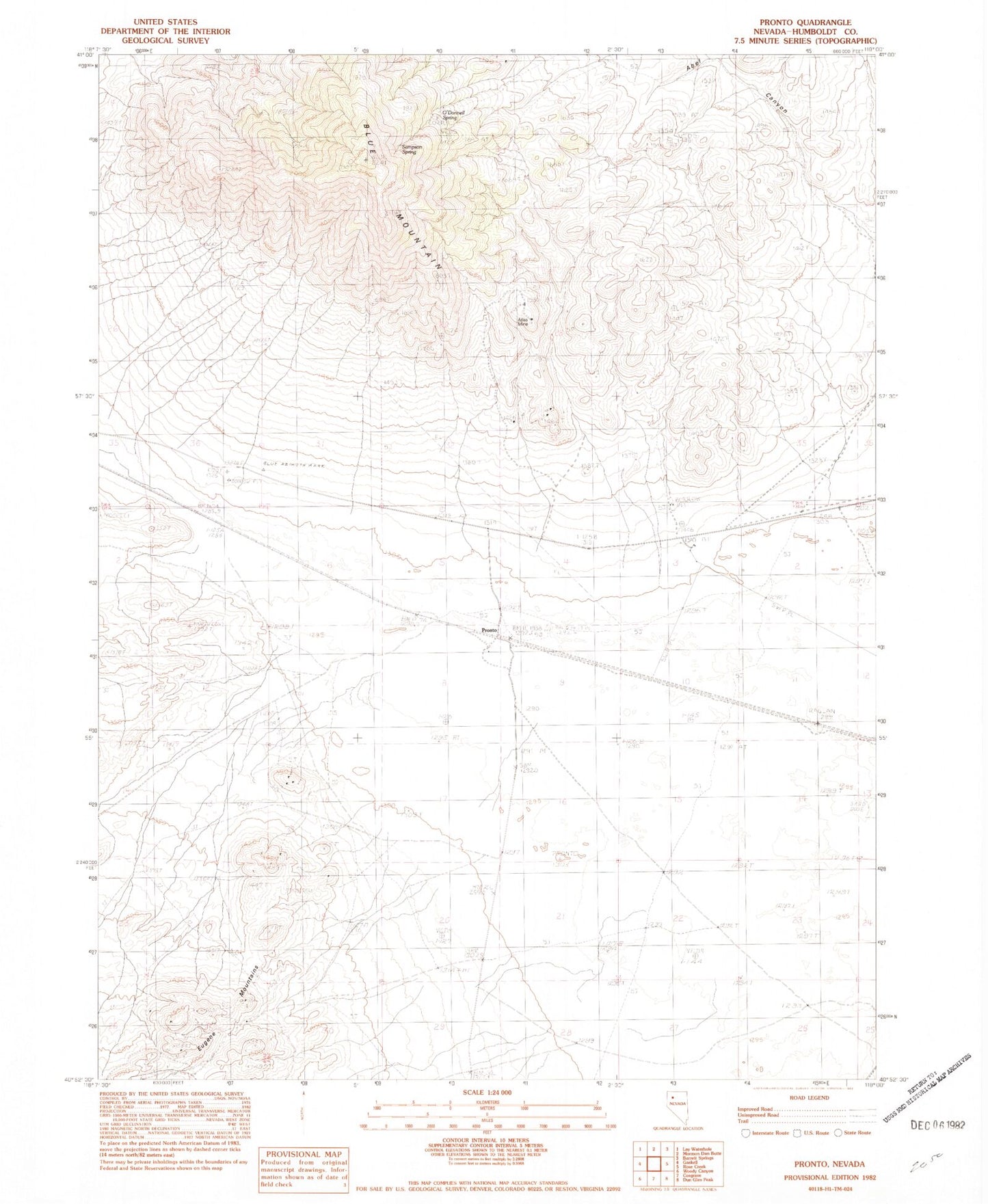 Classic USGS Pronto Nevada 7.5'x7.5' Topo Map Image