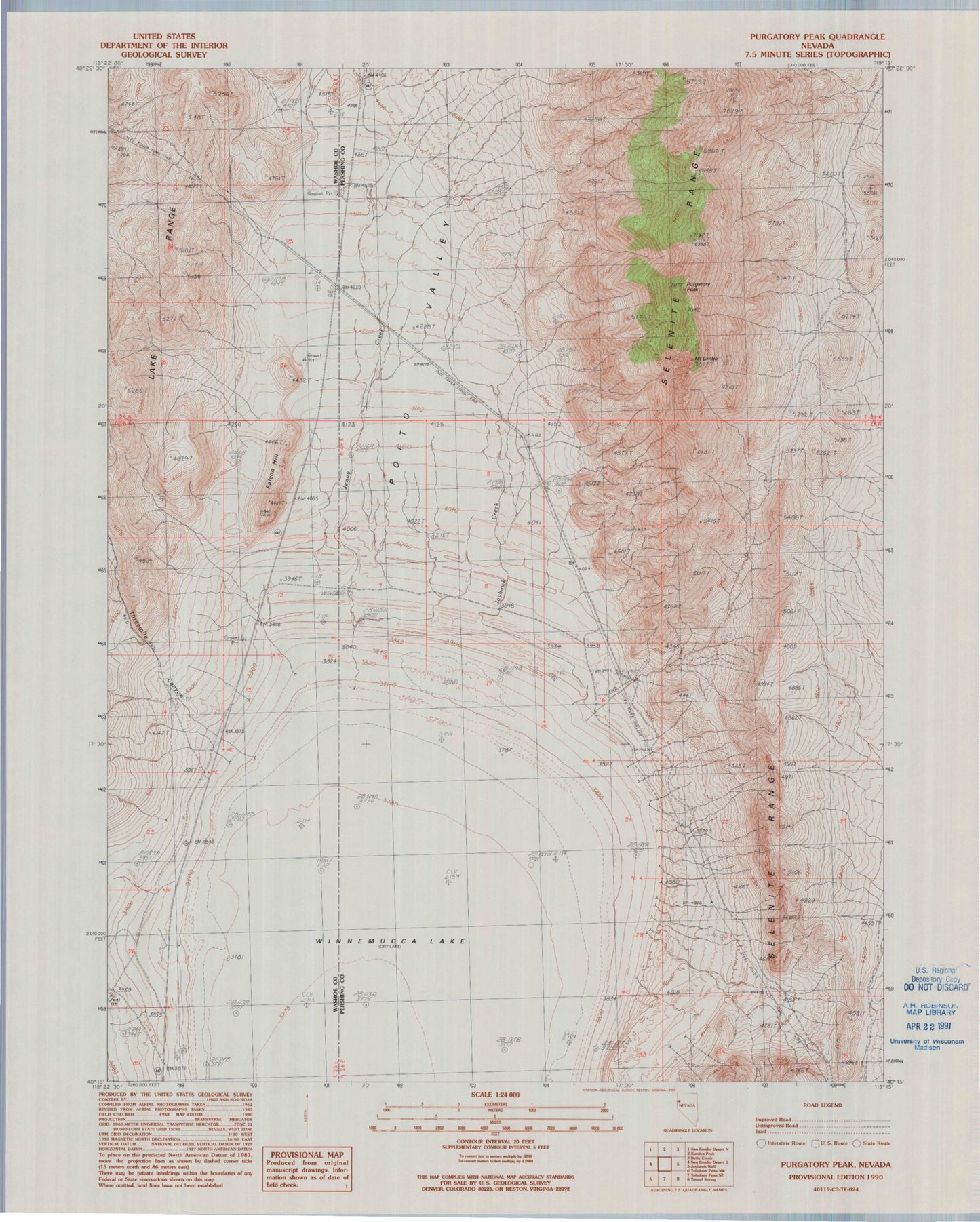 Classic USGS Purgatory Peak Nevada 7.5'x7.5' Topo Map Image