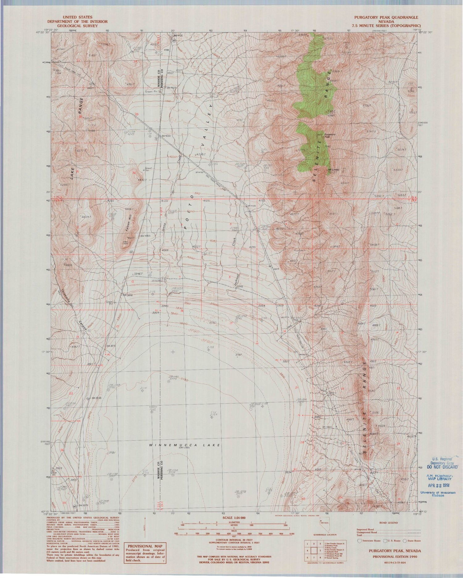 Classic USGS Purgatory Peak Nevada 7.5'x7.5' Topo Map Image