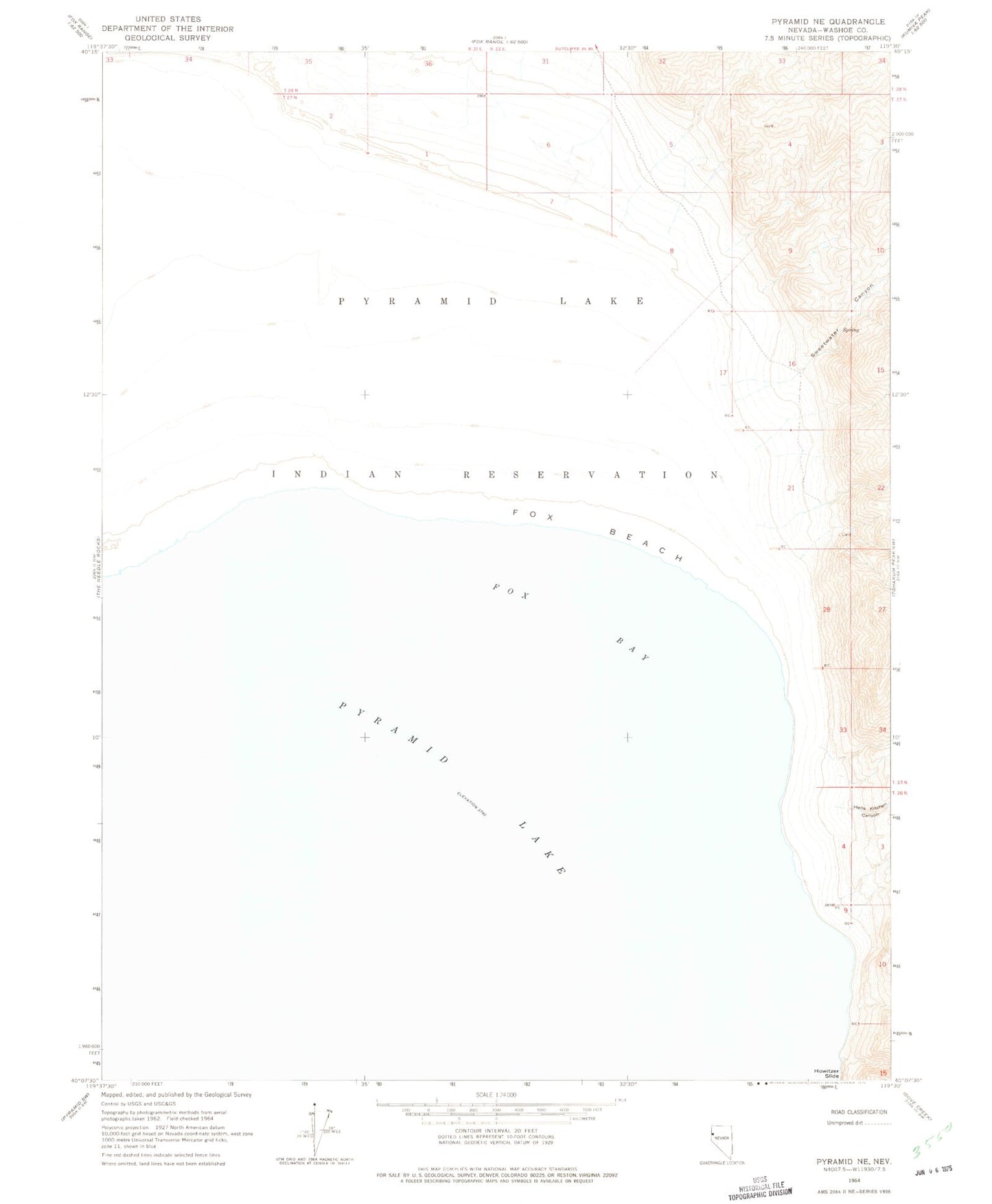 Classic USGS Pyramid NE Nevada 7.5'x7.5' Topo Map Image