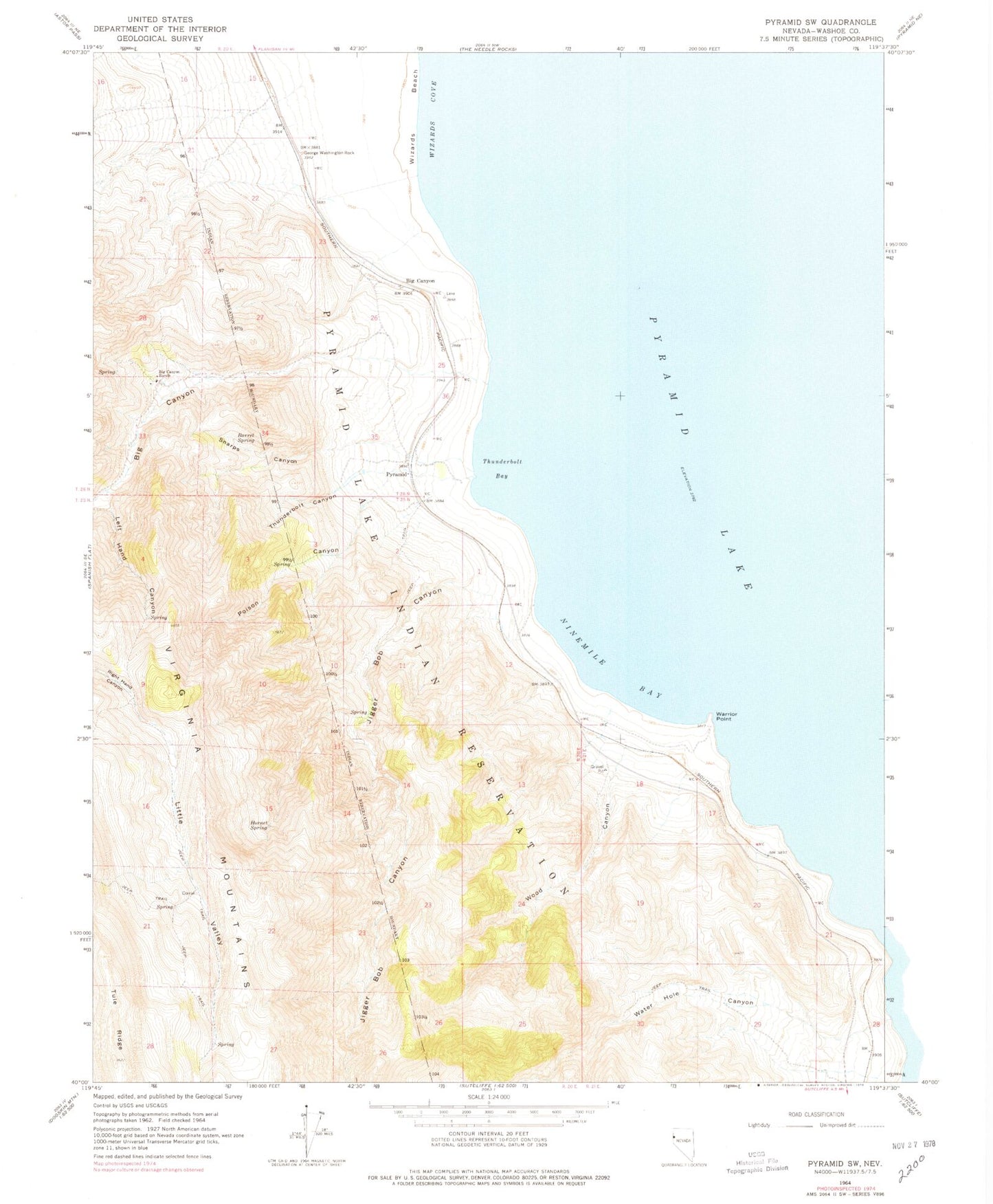 Classic USGS Pyramid SW Nevada 7.5'x7.5' Topo Map Image