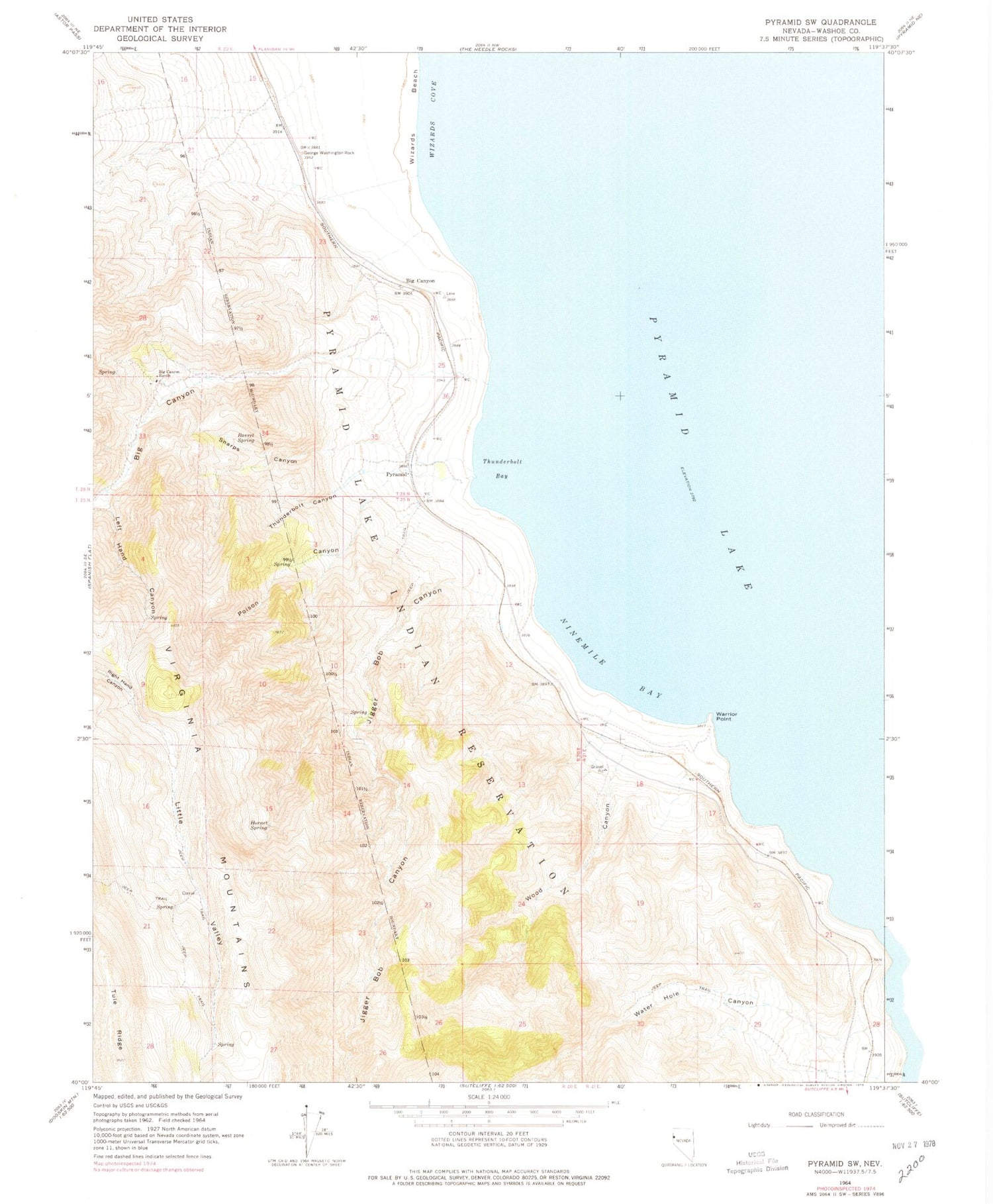 Classic USGS Pyramid SW Nevada 7.5'x7.5' Topo Map Image