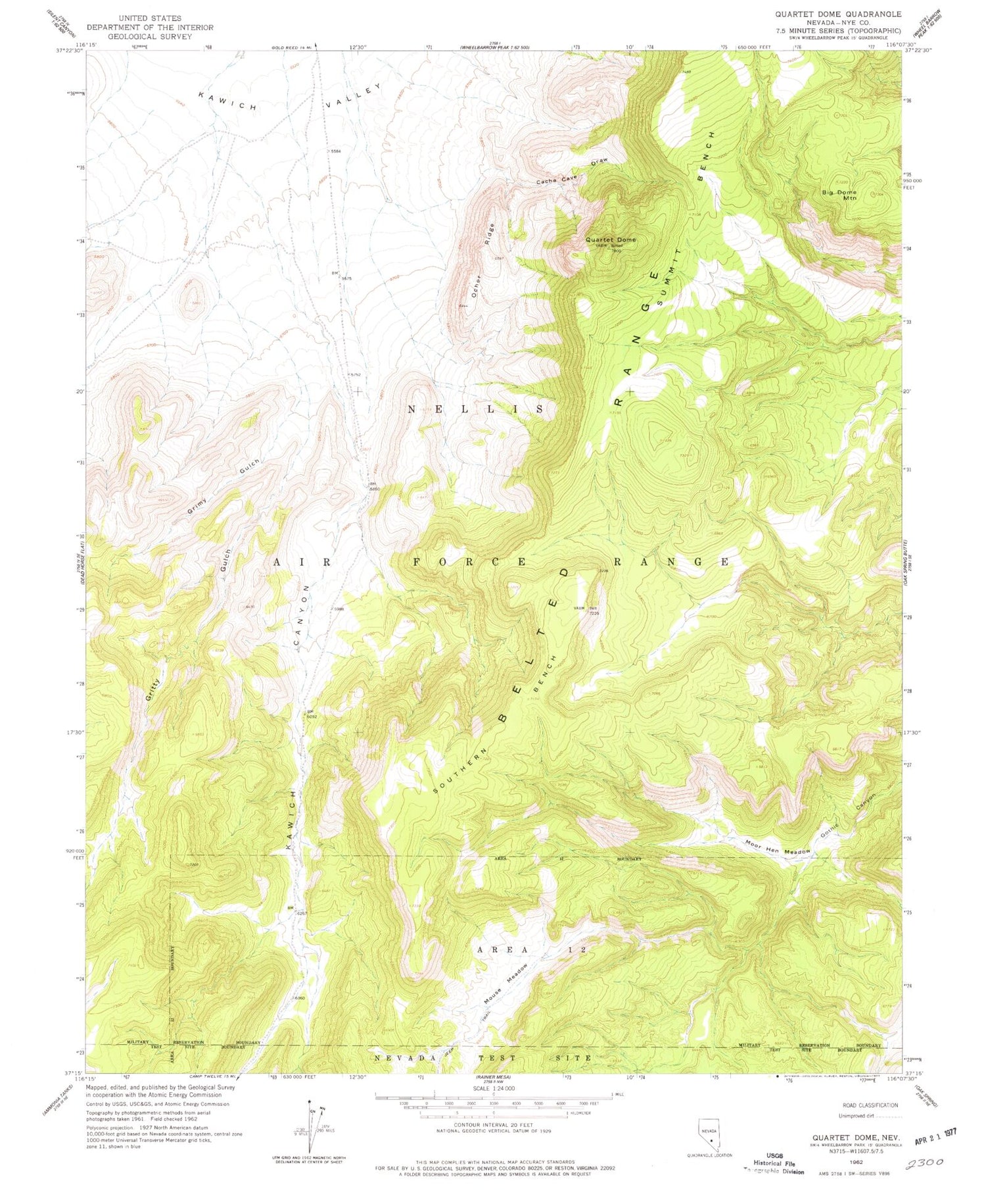 Classic USGS Quartet Dome Nevada 7.5'x7.5' Topo Map Image
