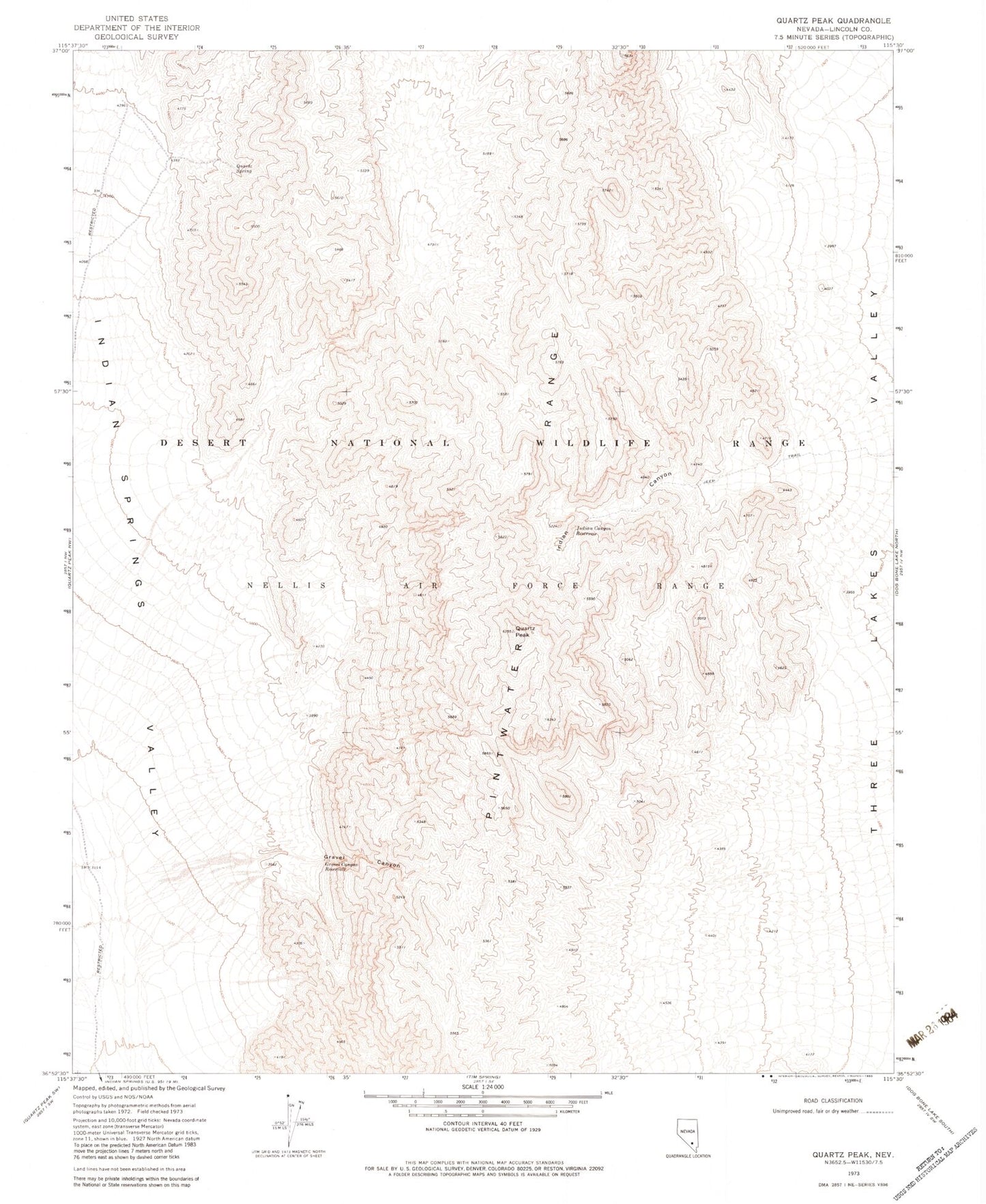 Classic USGS Quartz Peak Nevada 7.5'x7.5' Topo Map Image