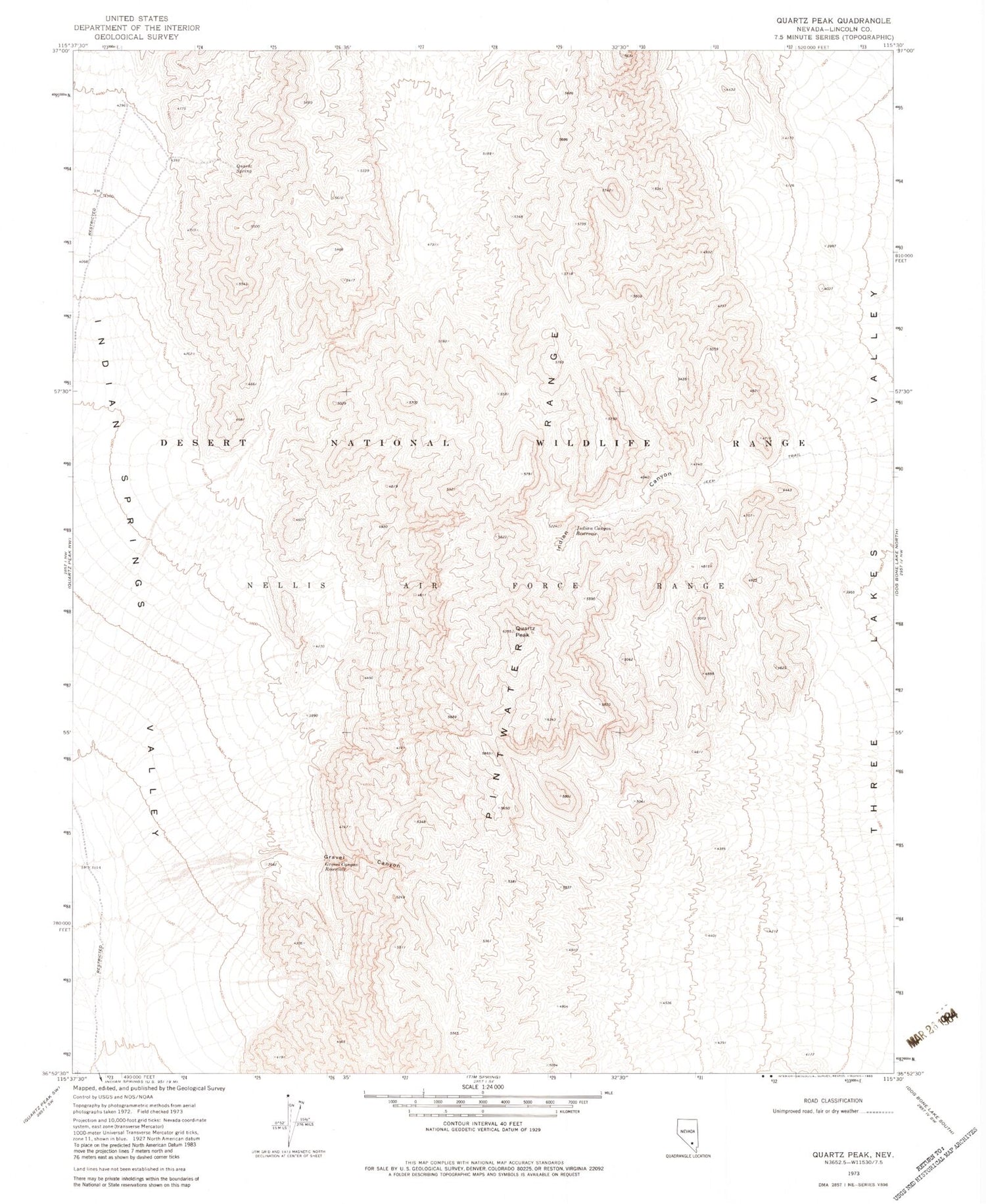Classic USGS Quartz Peak Nevada 7.5'x7.5' Topo Map Image