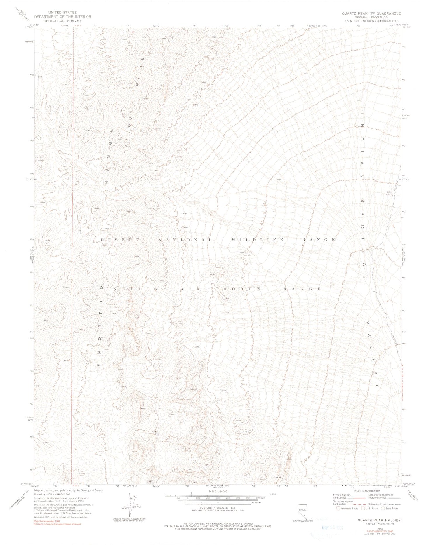 Classic USGS Quartz Peak NW Nevada 7.5'x7.5' Topo Map Image