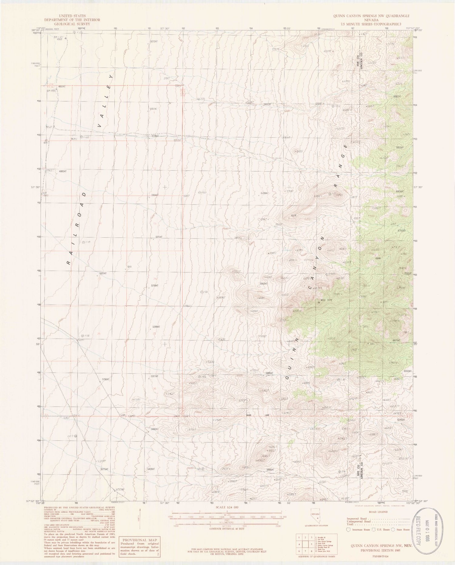 Classic USGS Quinn Canyon Springs NW Nevada 7.5'x7.5' Topo Map Image