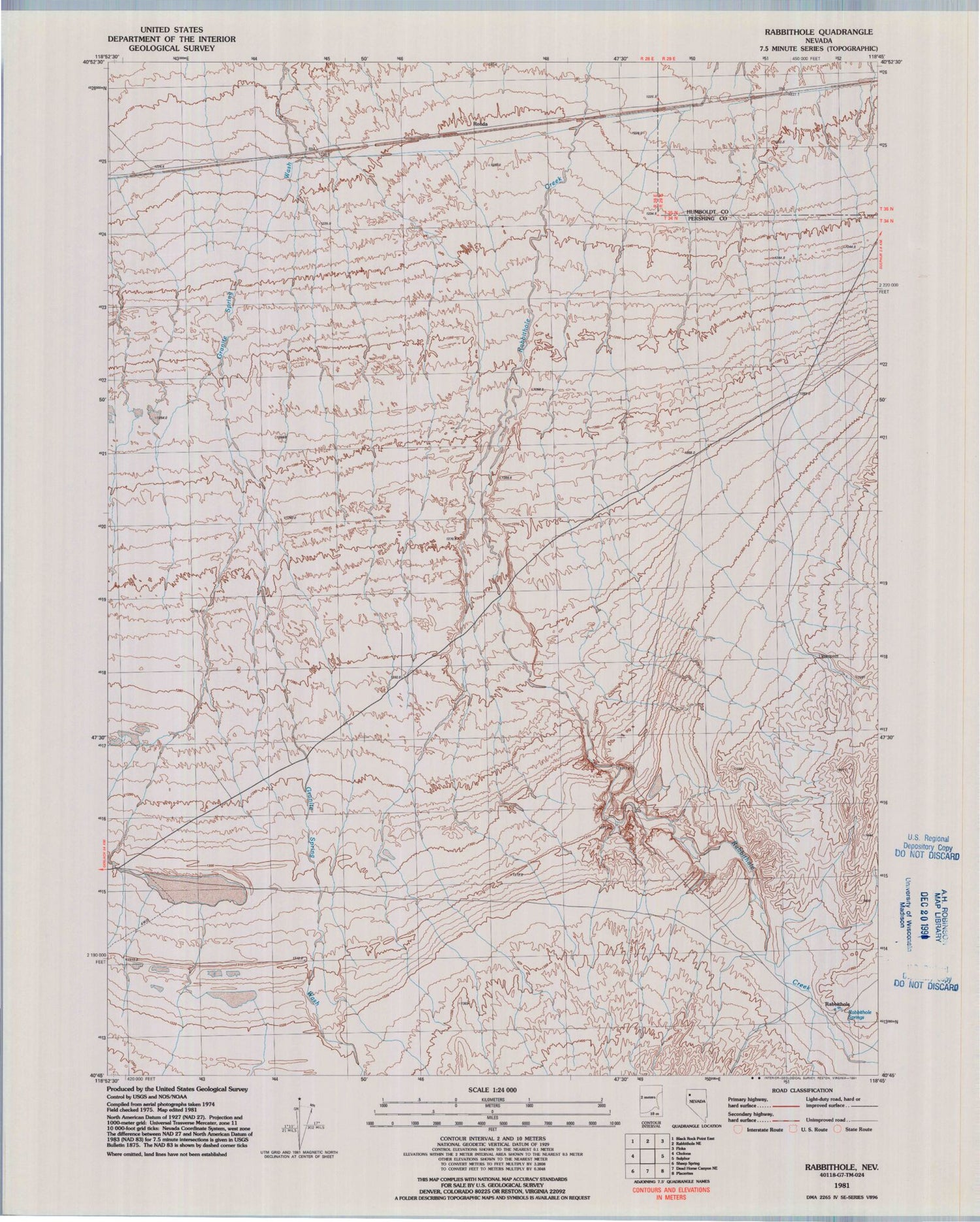 Classic USGS Rabbithole Nevada 7.5'x7.5' Topo Map Image