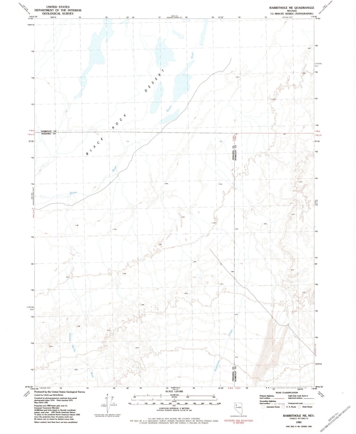 Classic USGS Rabbithole NE Nevada 7.5'x7.5' Topo Map Image