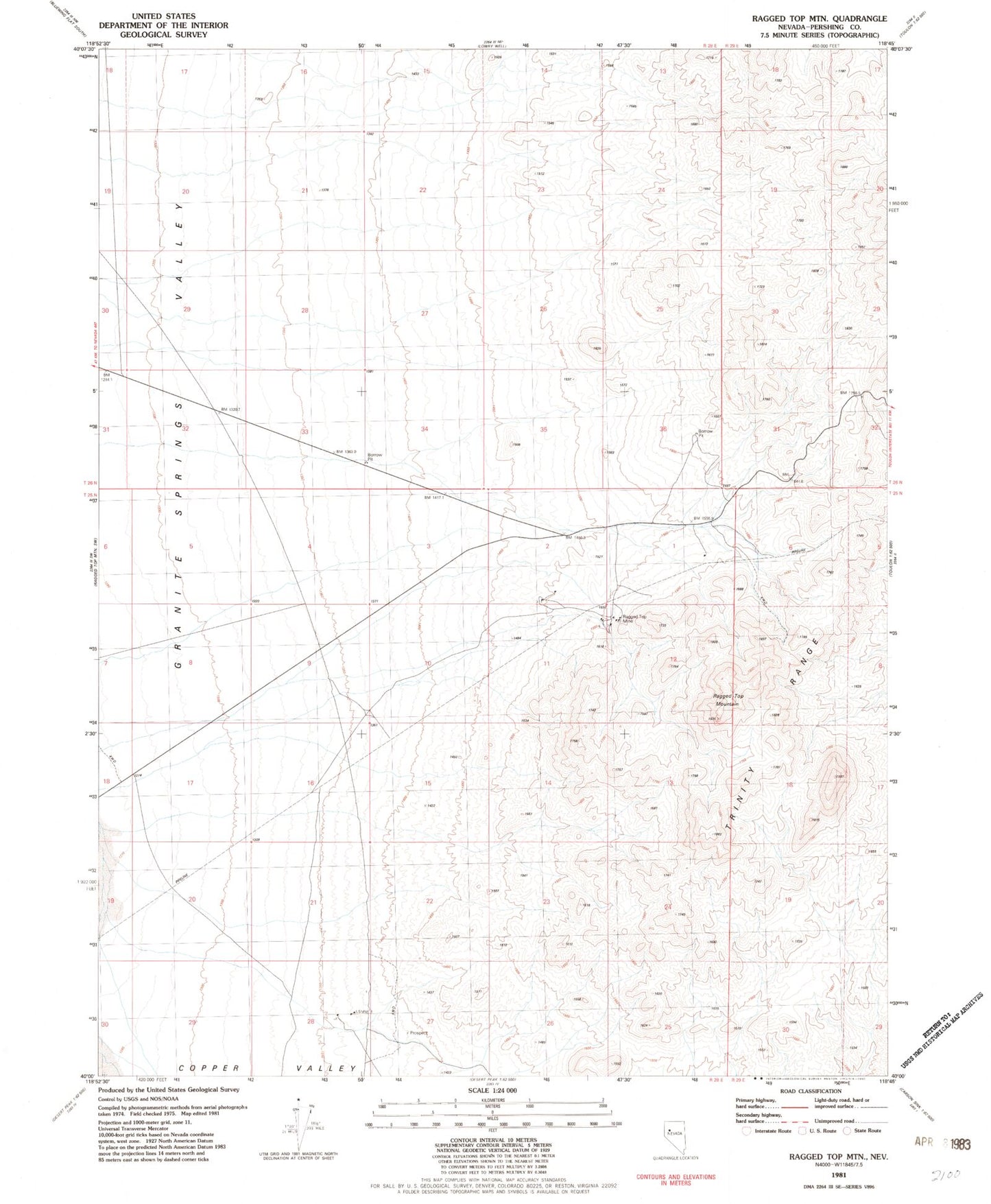 Classic USGS Ragged Top Mountain Nevada 7.5'x7.5' Topo Map Image