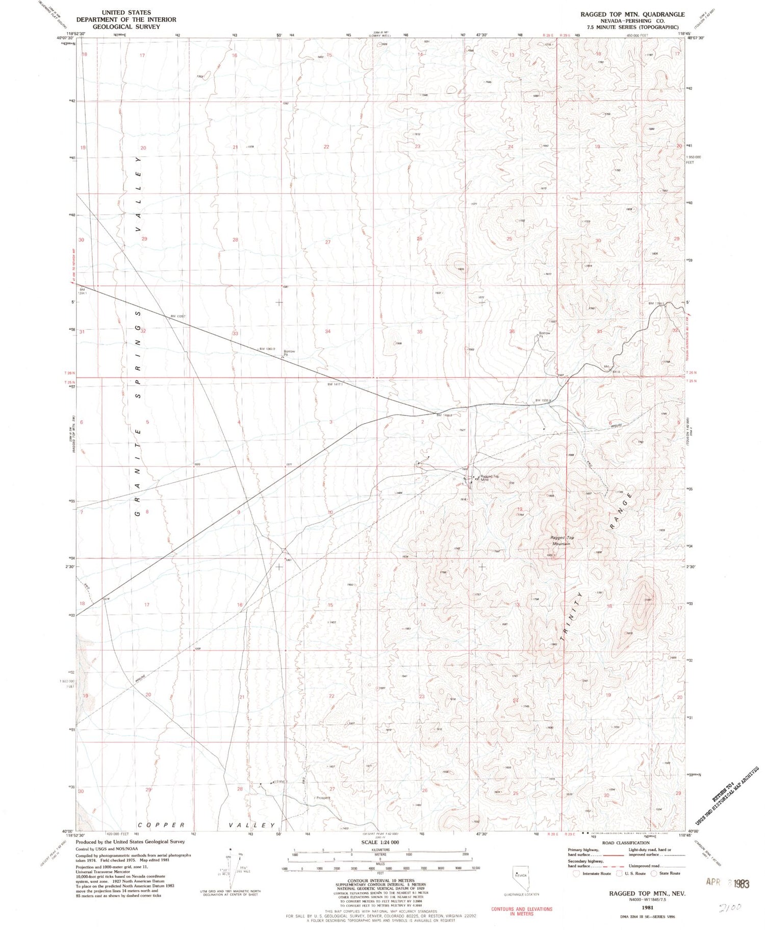 Classic USGS Ragged Top Mountain Nevada 7.5'x7.5' Topo Map Image