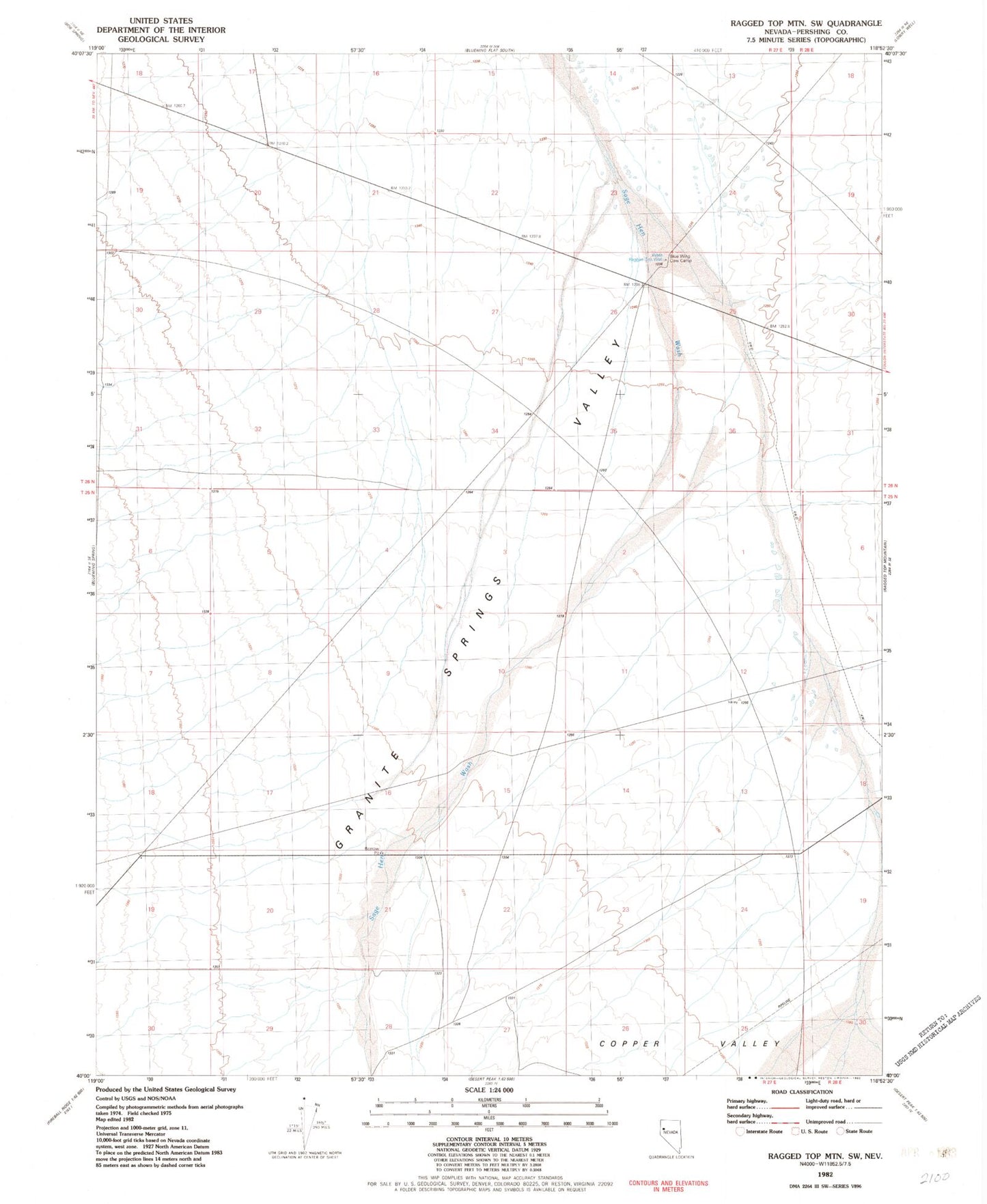 Classic USGS Ragged Top Mountain SW Nevada 7.5'x7.5' Topo Map Image
