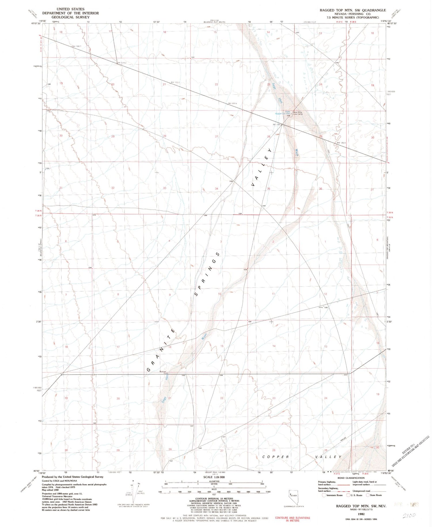 Classic USGS Ragged Top Mountain SW Nevada 7.5'x7.5' Topo Map Image