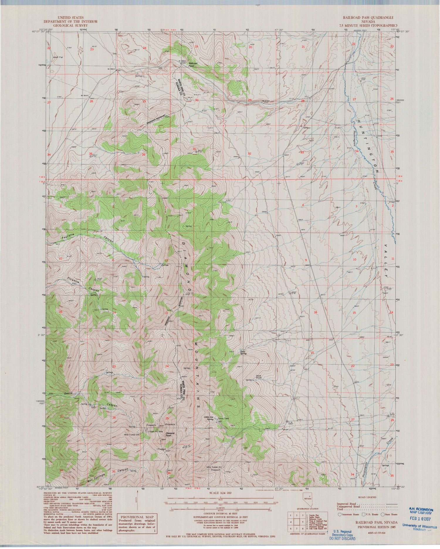 Classic USGS Railroad Pass Nevada 7.5'x7.5' Topo Map Image