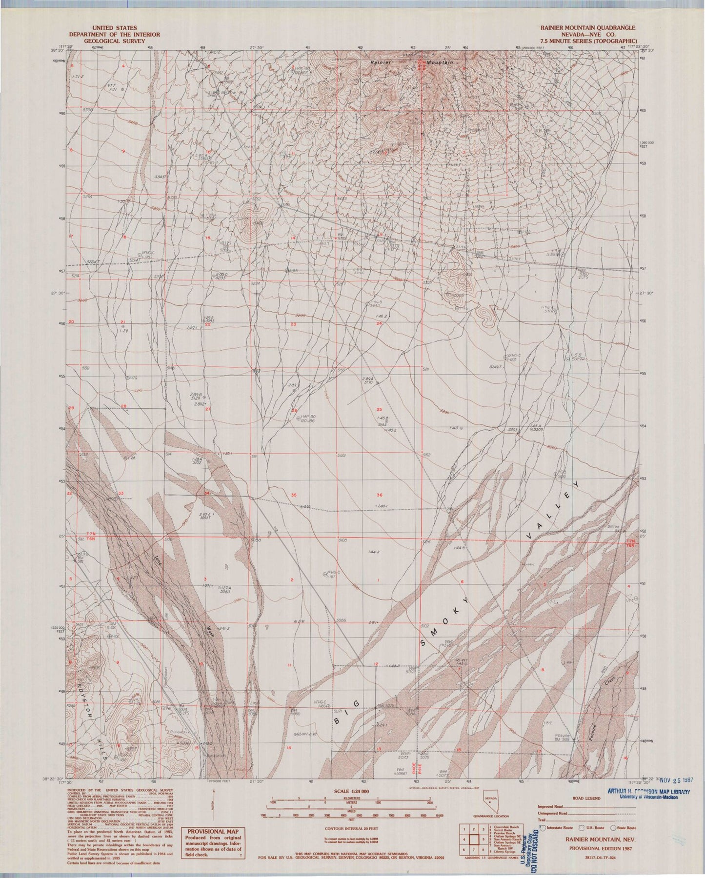 Classic USGS Rainier Mountain Nevada 7.5'x7.5' Topo Map Image