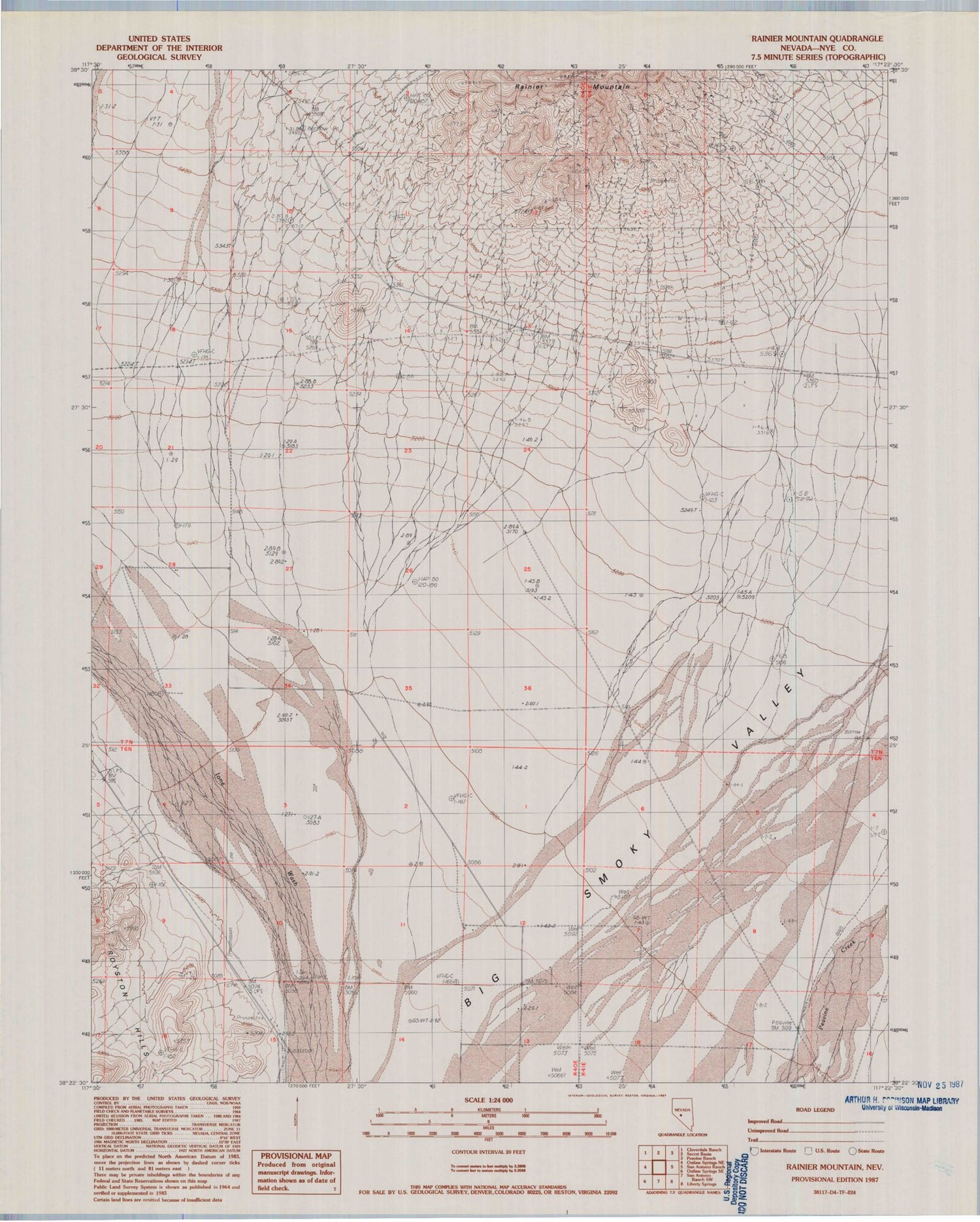 Classic USGS Rainier Mountain Nevada 7.5'x7.5' Topo Map Image