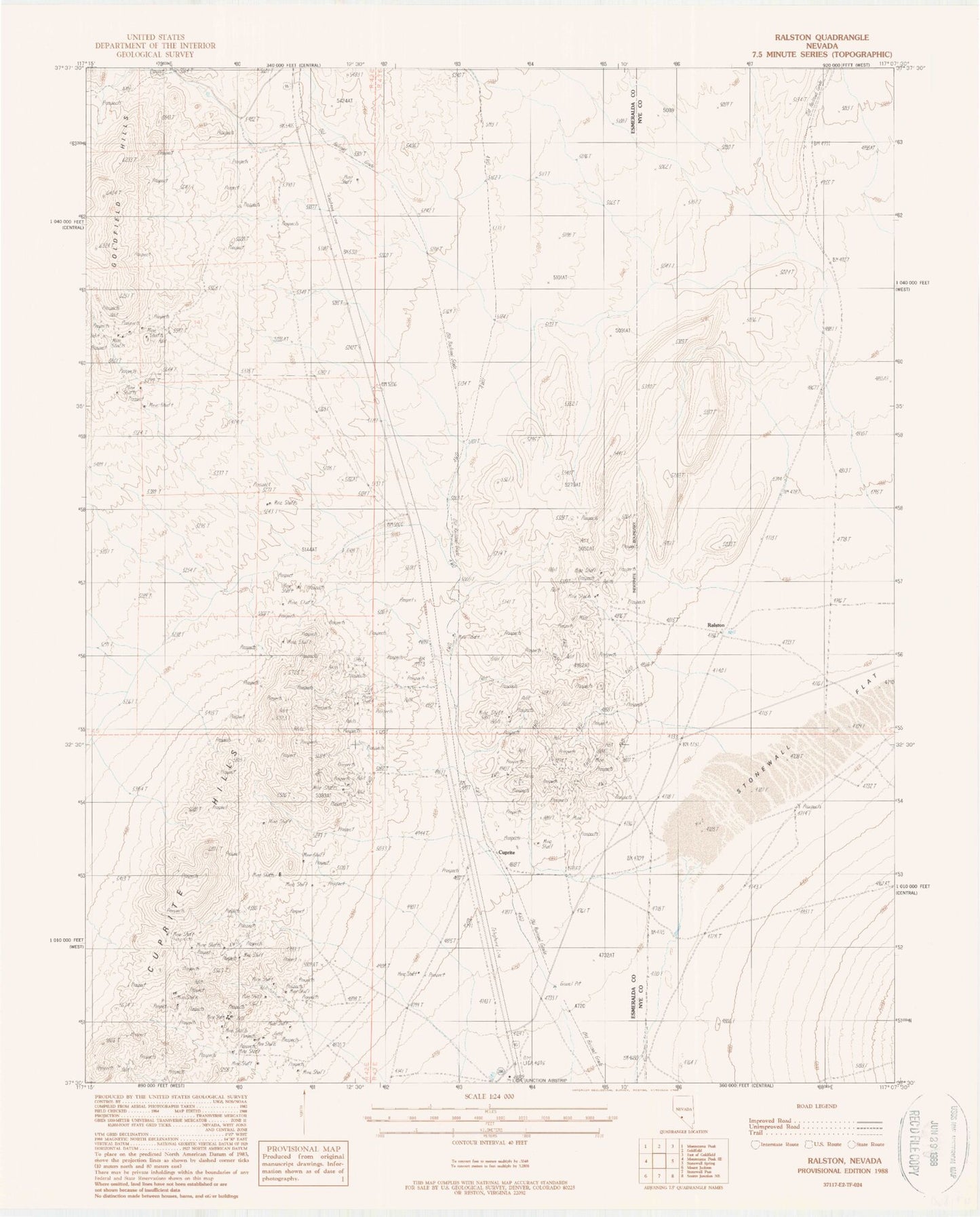 Classic USGS Ralston Nevada 7.5'x7.5' Topo Map Image