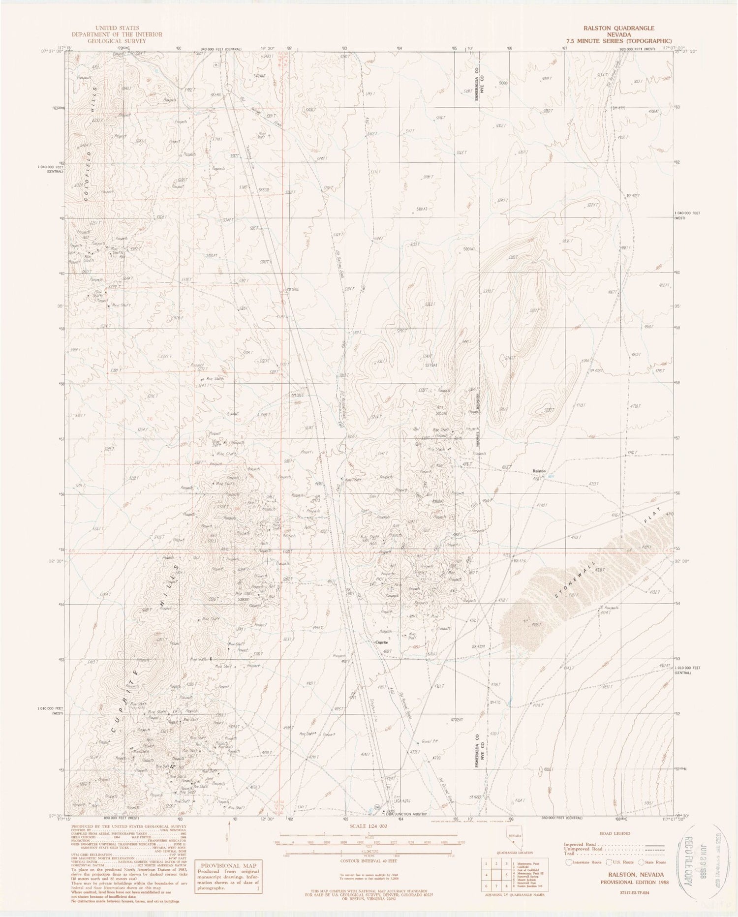 Classic USGS Ralston Nevada 7.5'x7.5' Topo Map Image