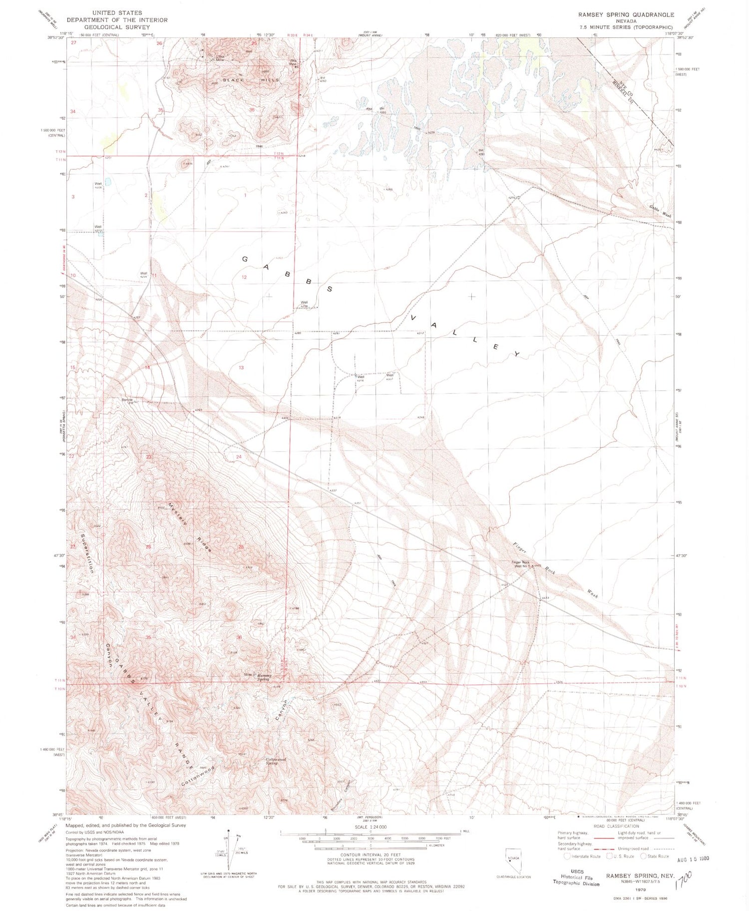 Classic USGS Ramsey Spring Nevada 7.5'x7.5' Topo Map Image