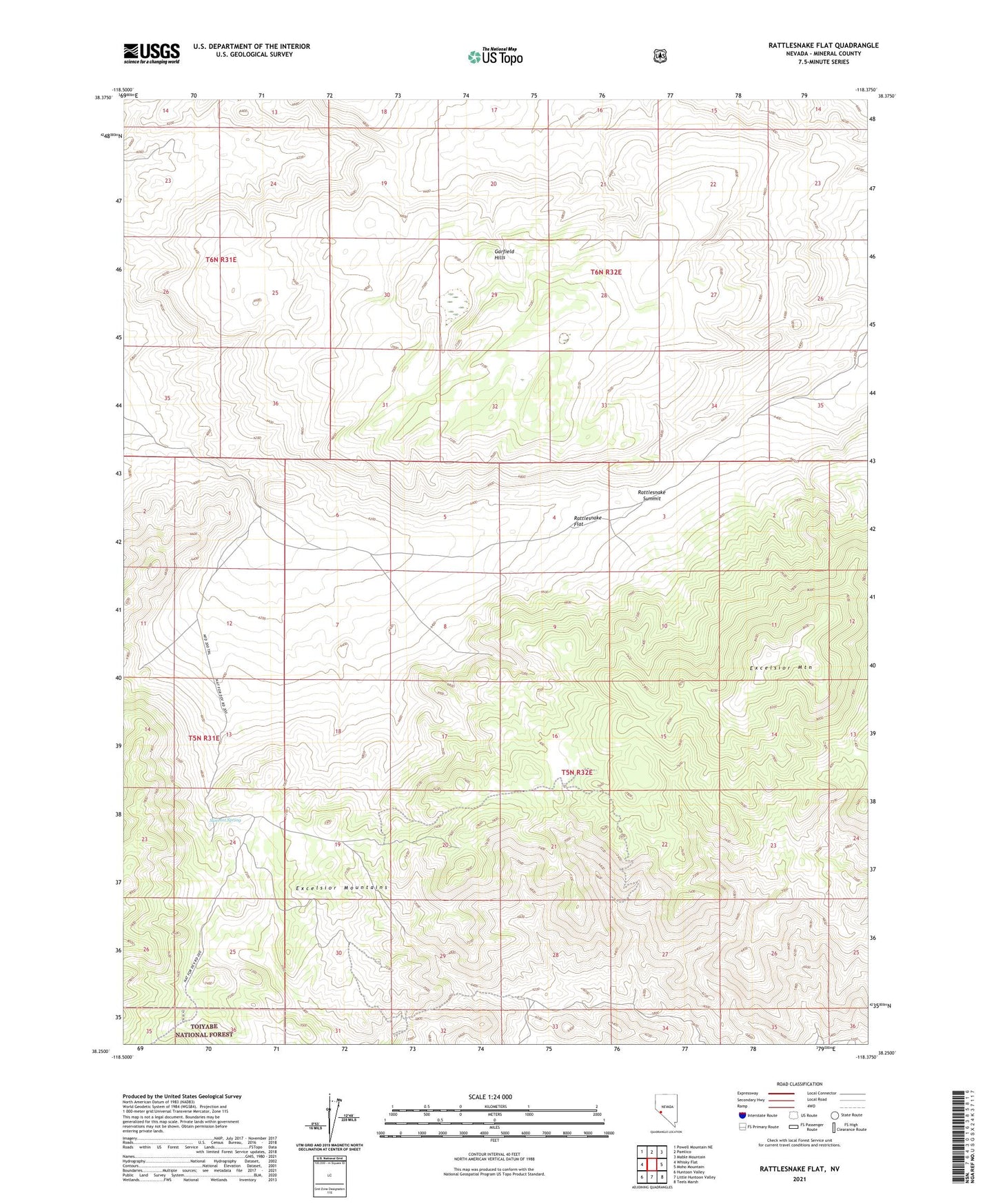Rattlesnake Flat Nevada US Topo Map Image