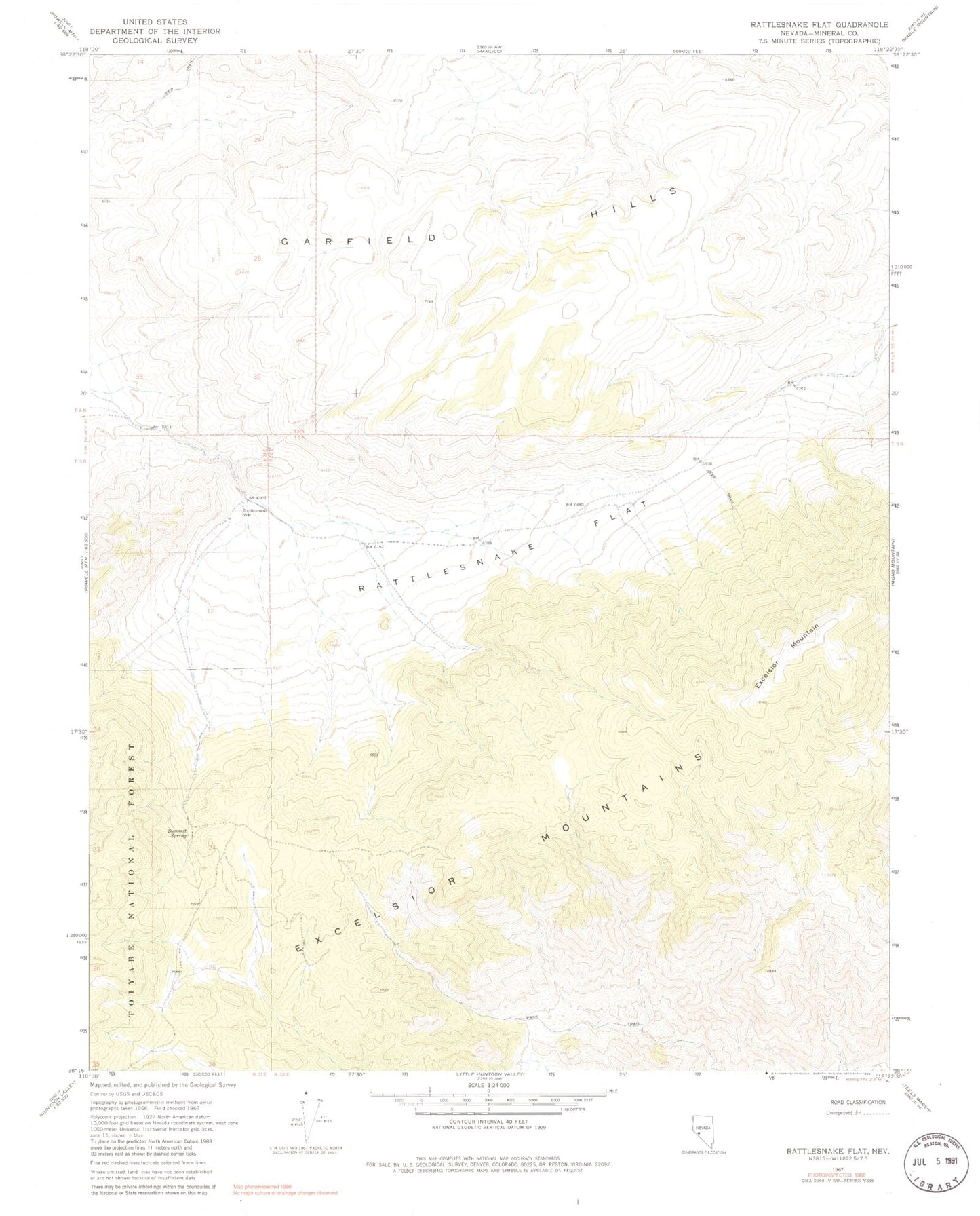 Classic USGS Rattlesnake Flat Nevada 7.5'x7.5' Topo Map Image