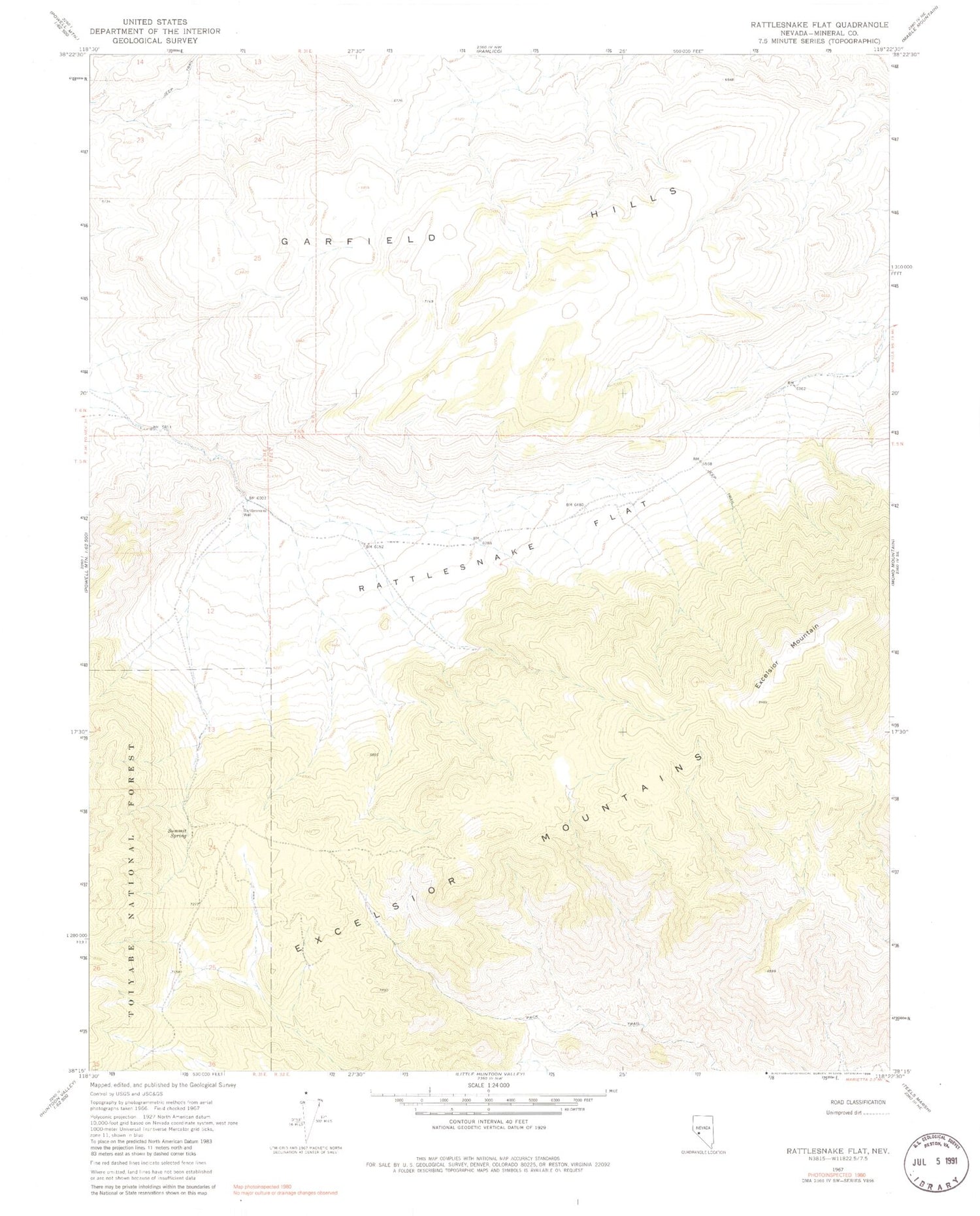 Classic USGS Rattlesnake Flat Nevada 7.5'x7.5' Topo Map Image