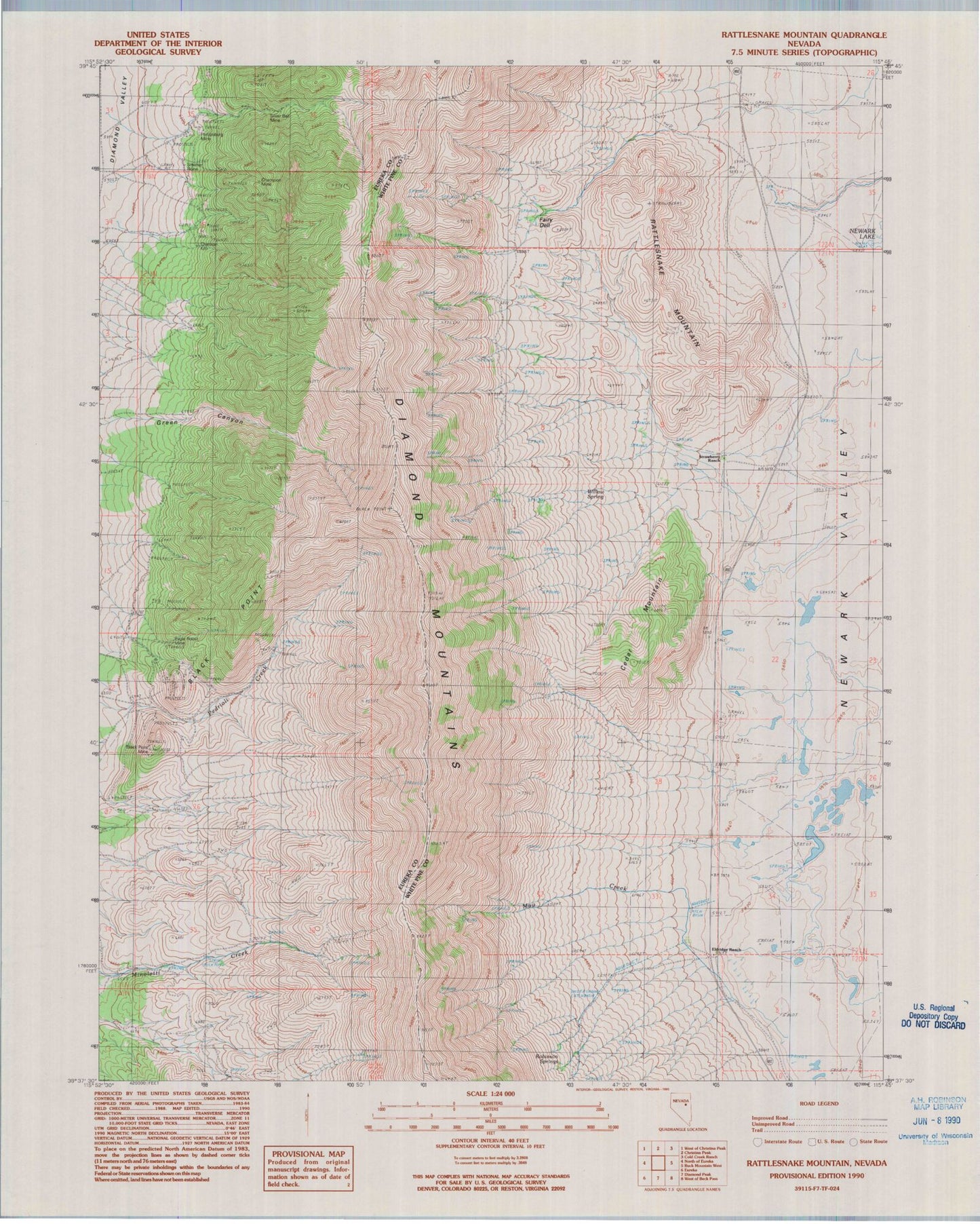 Classic USGS Rattlesnake Mountain Nevada 7.5'x7.5' Topo Map Image