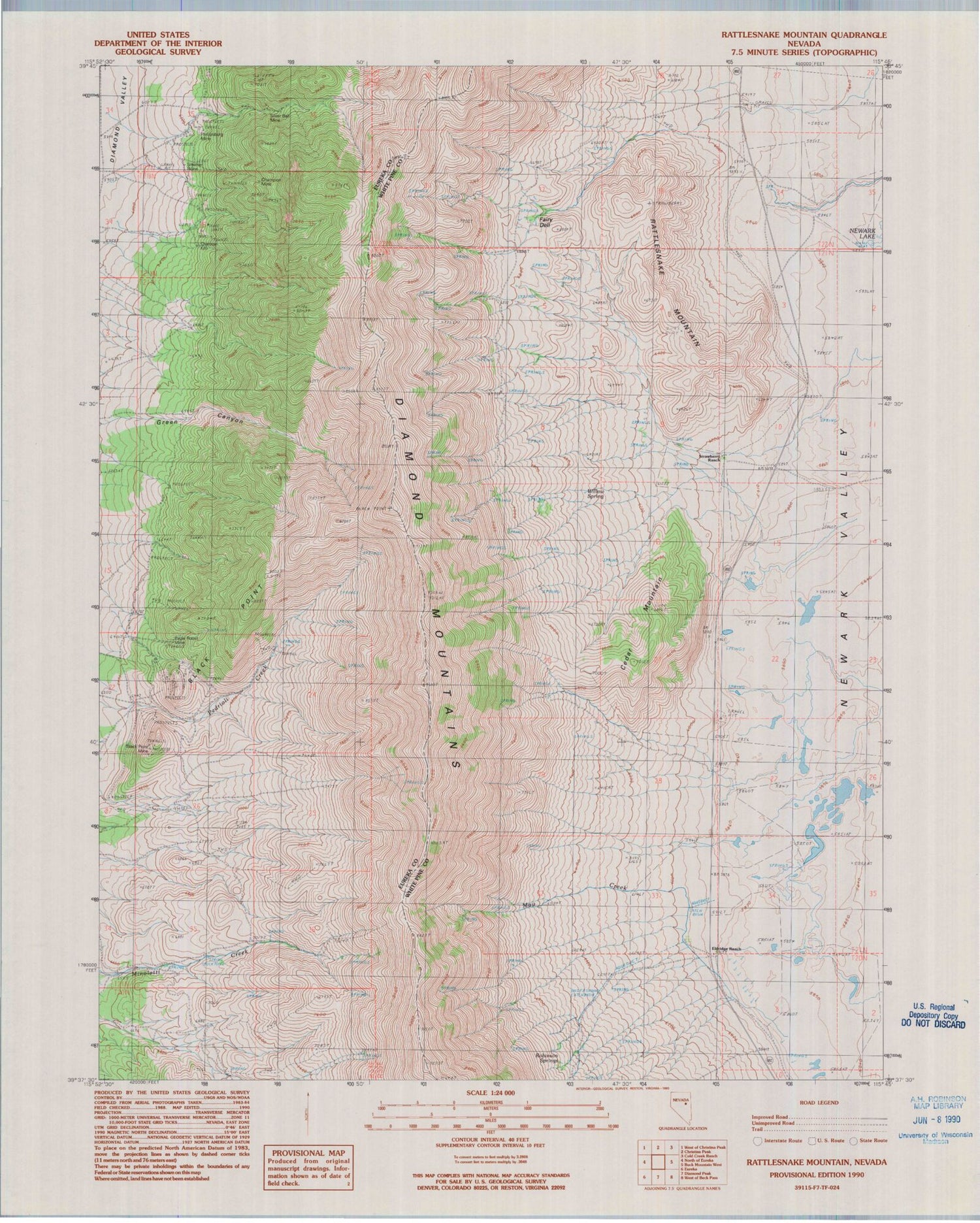 Classic USGS Rattlesnake Mountain Nevada 7.5'x7.5' Topo Map Image