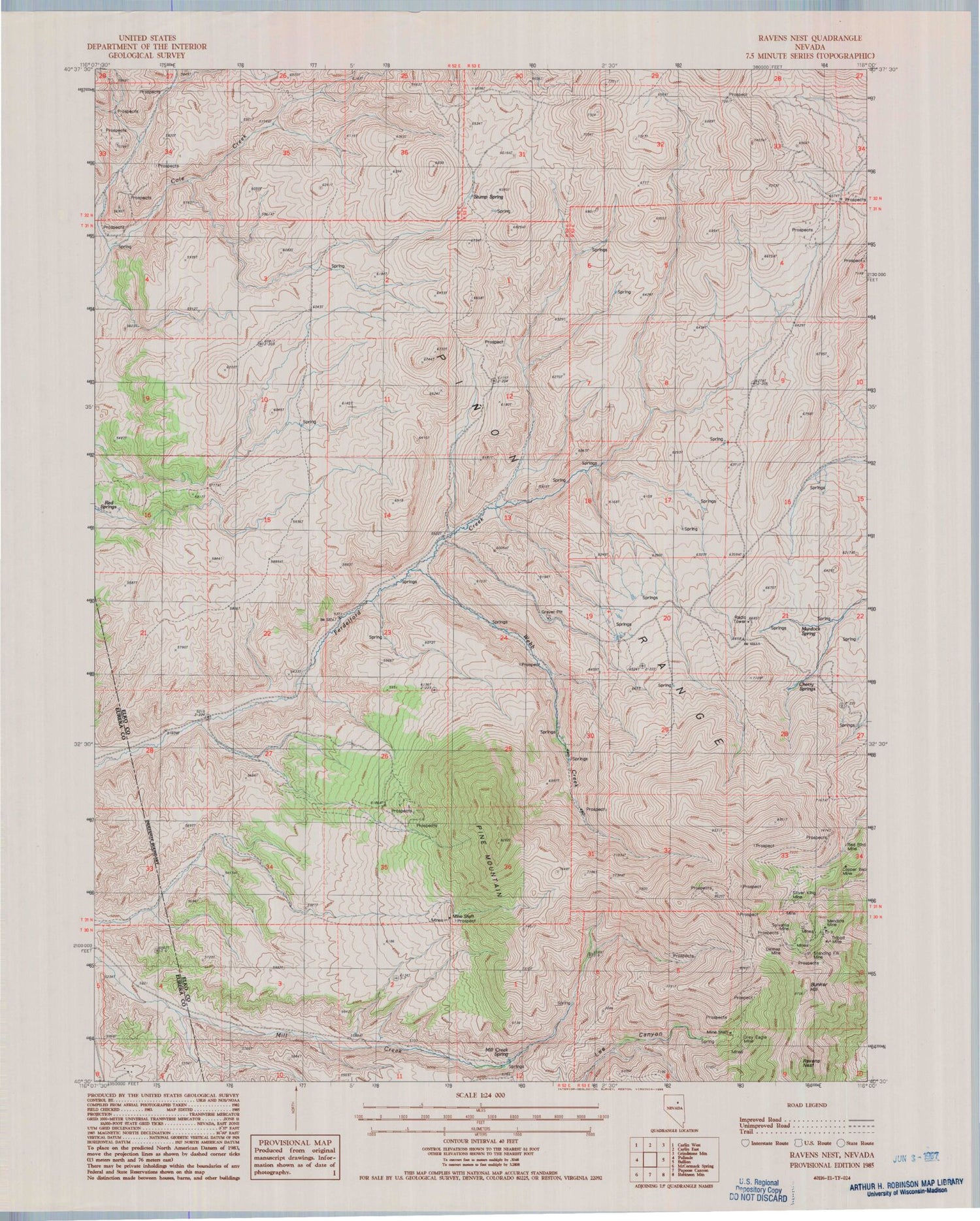 Classic USGS Ravens Nest Nevada 7.5'x7.5' Topo Map Image