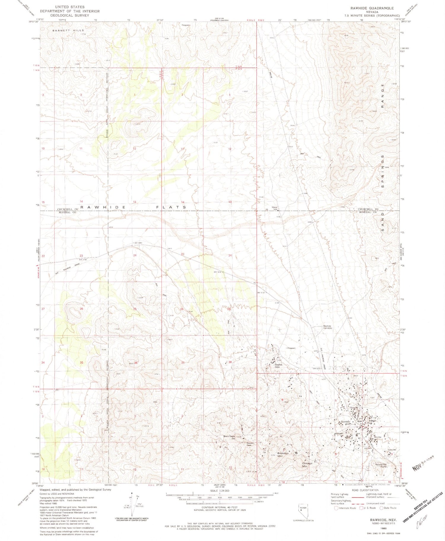 Classic USGS Rawhide Nevada 7.5'x7.5' Topo Map Image