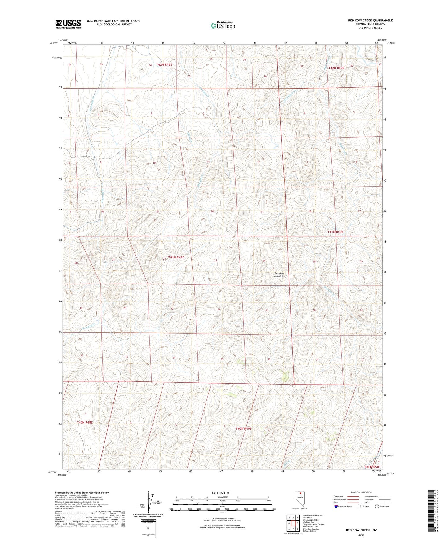 Red Cow Creek Nevada US Topo Map Image