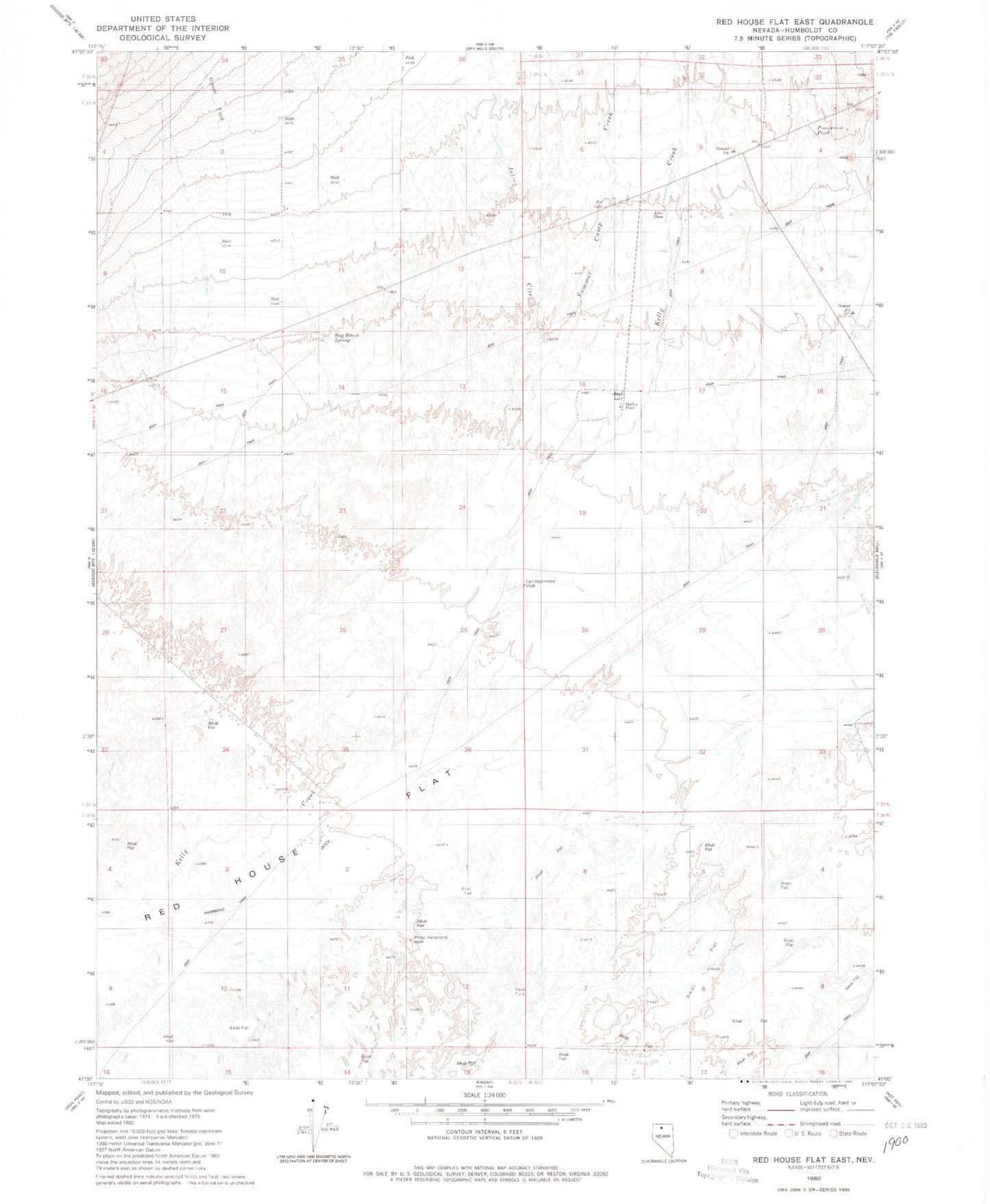 Classic USGS Red House Flat East Nevada 7.5'x7.5' Topo Map Image
