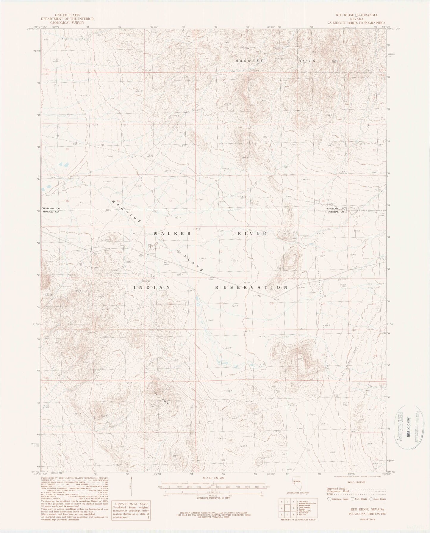 Classic USGS Red Ridge Nevada 7.5'x7.5' Topo Map Image