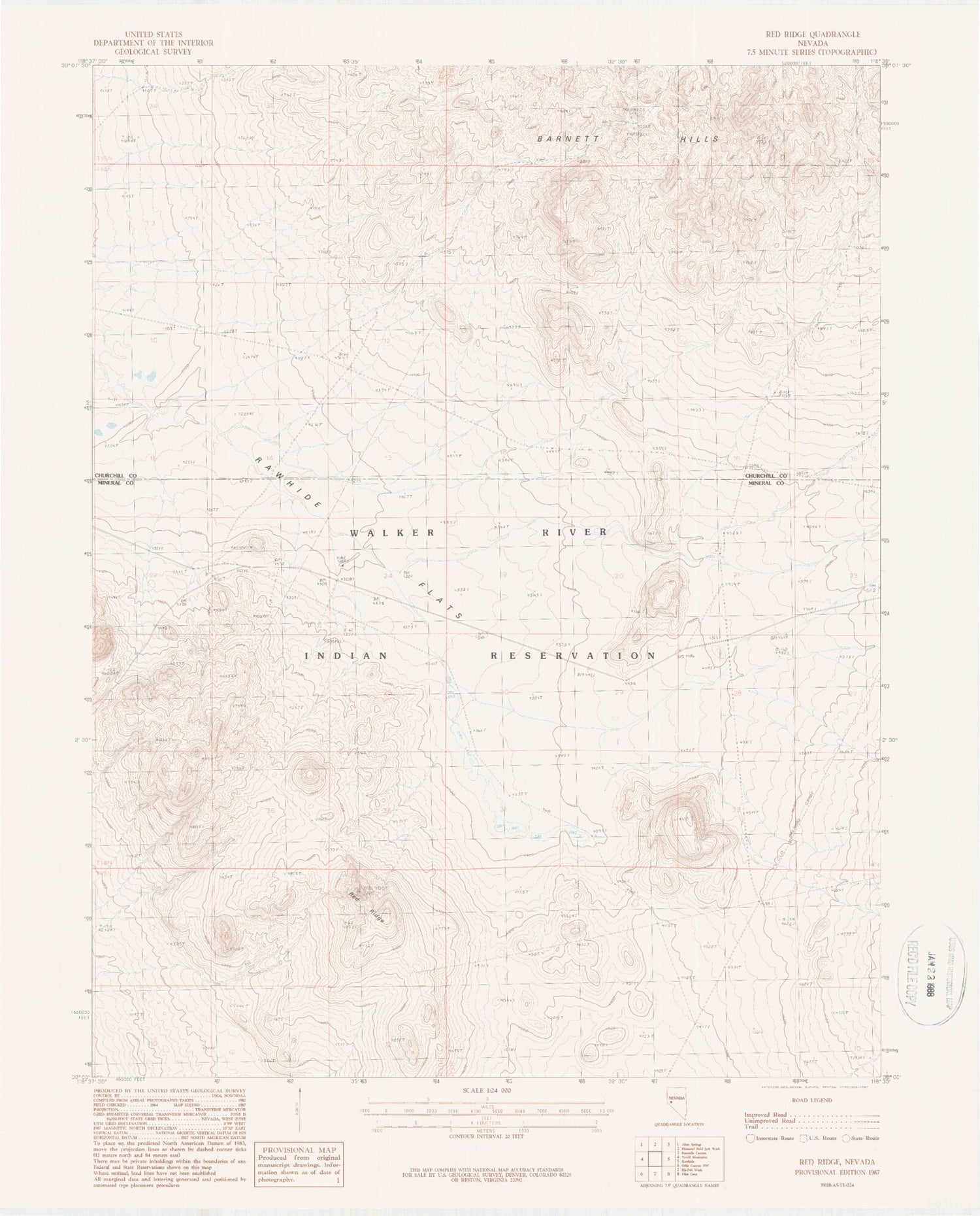 Classic USGS Red Ridge Nevada 7.5'x7.5' Topo Map Image